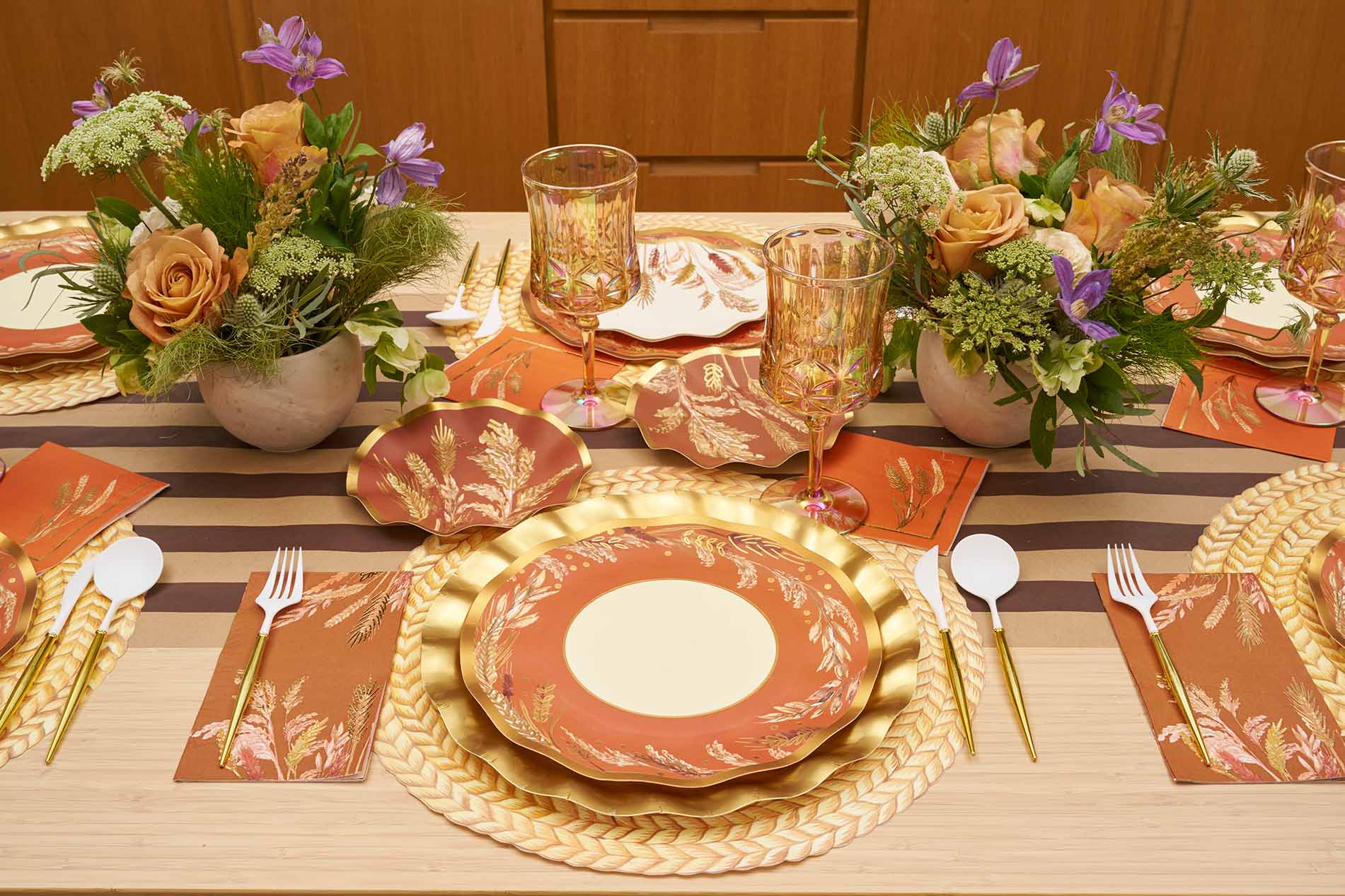 Harvest Wheat Wavy Dinner Plates - 8-Piece Set, Farmhouse Style Ceramic Plates for Everyday Use, Microwave & Dishwasher Safe - Perfect for Family Dinners, Parties & Rustic Table Settings
