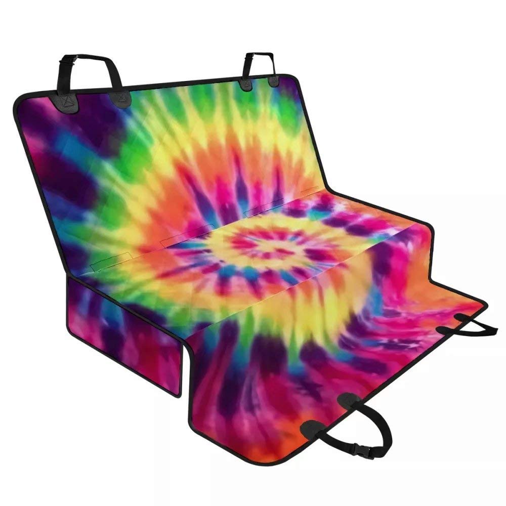 Rainbow Tie Dye Car Seat Cover for Dogs - XL Scratch Proof Pet Seat Protector with Non-Slip Backing, Heavy Duty Hammock Style for Cars, Trucks & SUVs - Perfect for Travel, Road Trips and Daily Pet Protection