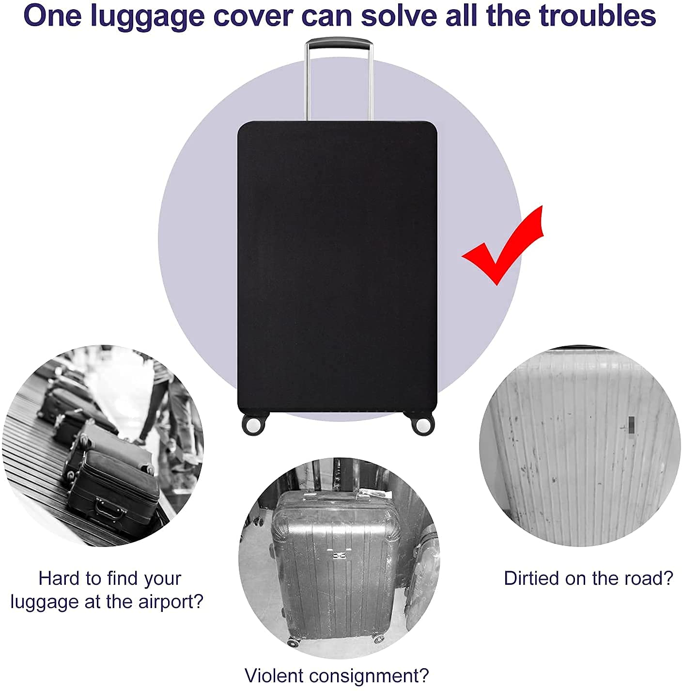 Durable Washable Suitcase Cover Protector - Anti-Scratch Dustproof Luggage Protector Fits 19-32 Inch Bags (Black) - Perfect for Travel, Storage & Airplane Use