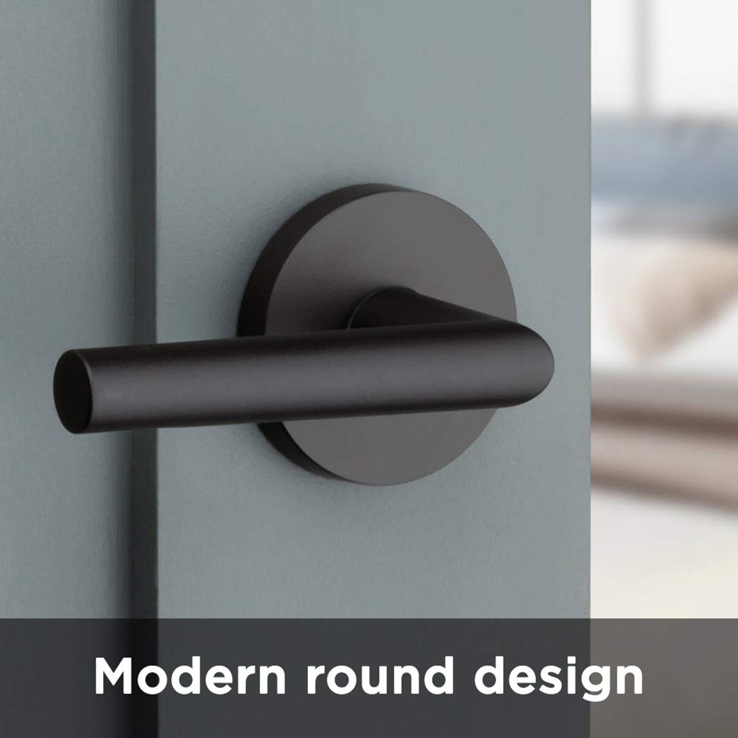 Kwikset 91540-030 Milan Modern Slim Round Door Handle Lever - Contemporary Iron Black Finish for Home, Hallway, Closet & Interior Doors | Perfect for Bedrooms, Bathrooms & Office Spaces