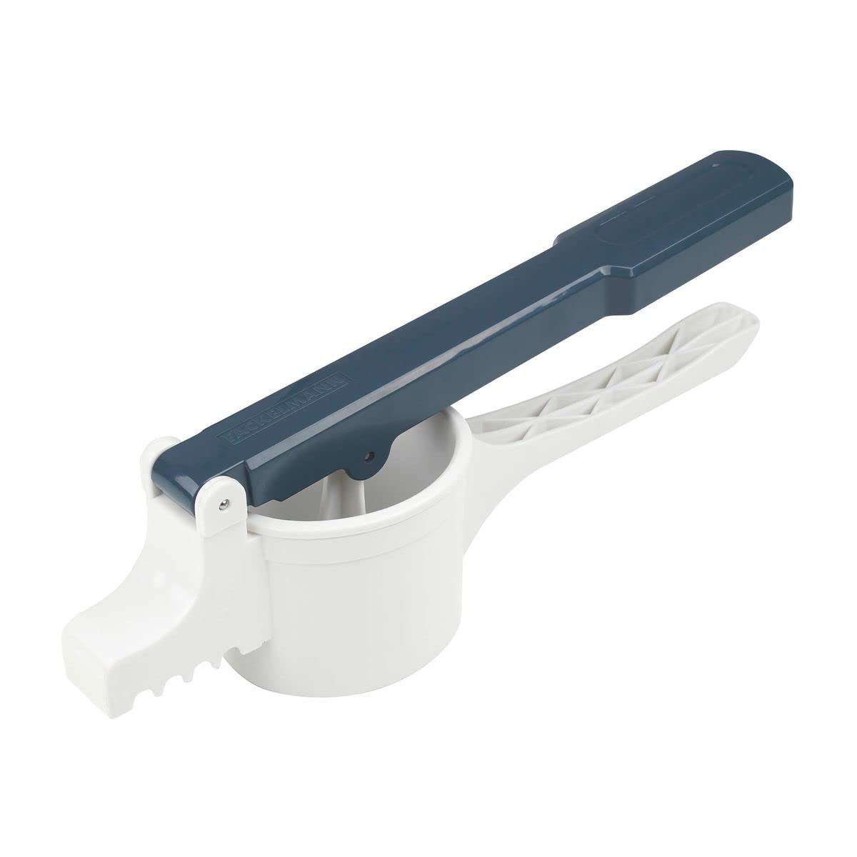 Stainless Steel & Plastic Potato Press - Easy to Use, 35x9x12.5cm (White/Blue/Silver) - Perfect for Mashed Potatoes, Baby Food & Cooking Prep