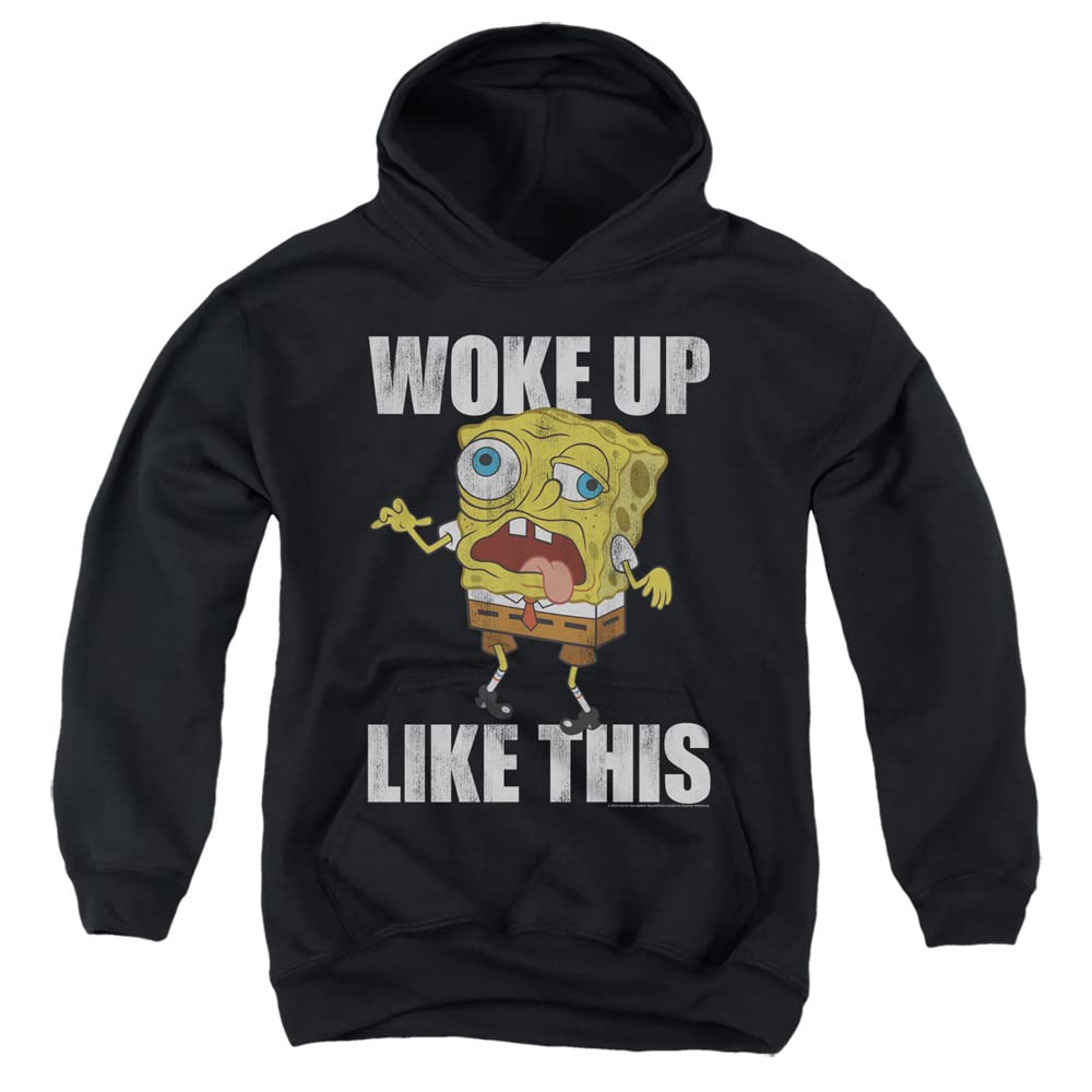 Popfunk SpongeBob 'Woke Up Like This' Meme Hoodie for Kids & Youth - Boys & Girls Cartoon Character Sweatshirt for School, Casual Wear & Funny Outfits