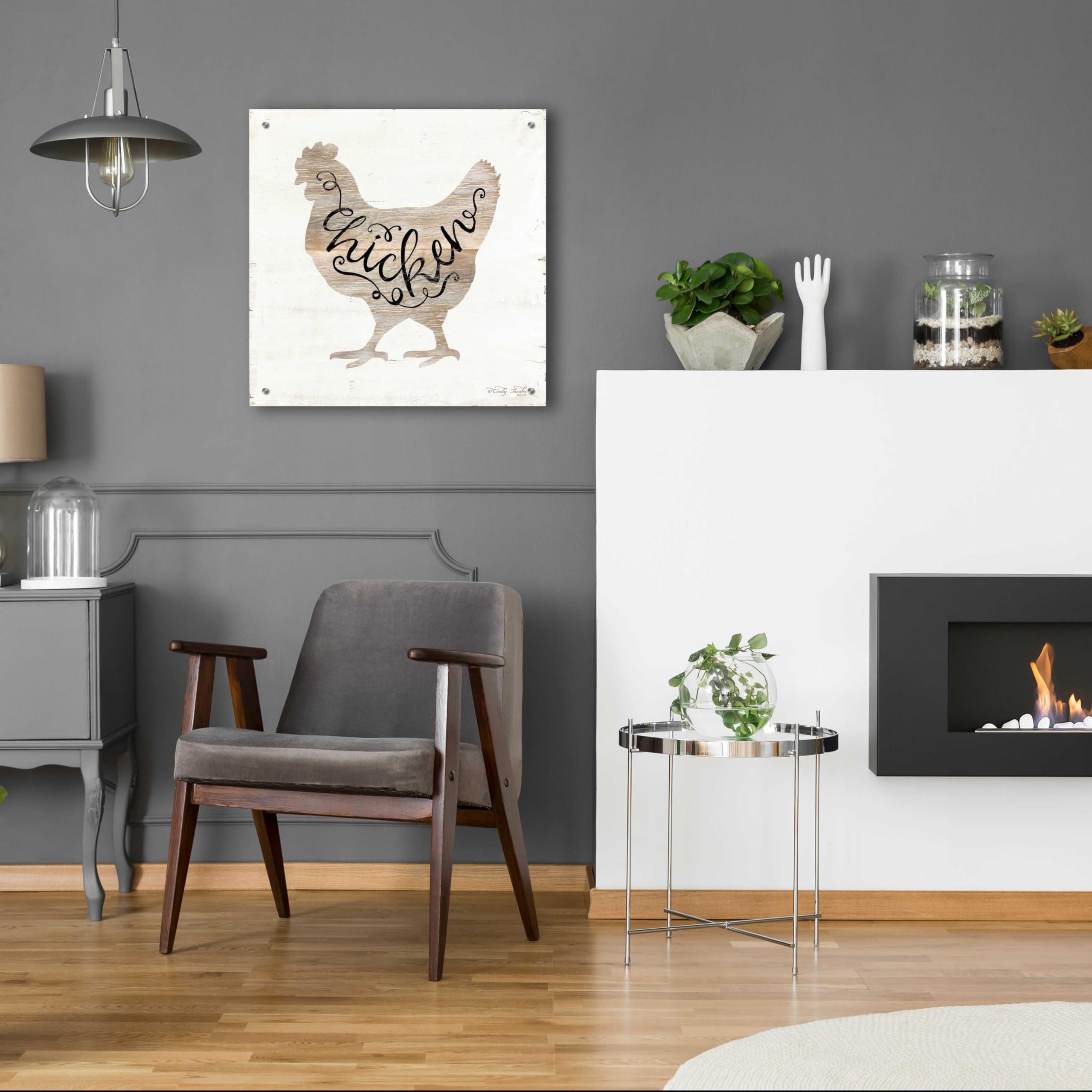 Epic Art 'Chicken in Beige' by Cindy Jacobs - 24x24 Inch Acrylic Glass Wall Painting - Modern Home Decor for Living Room, Bedroom & Office