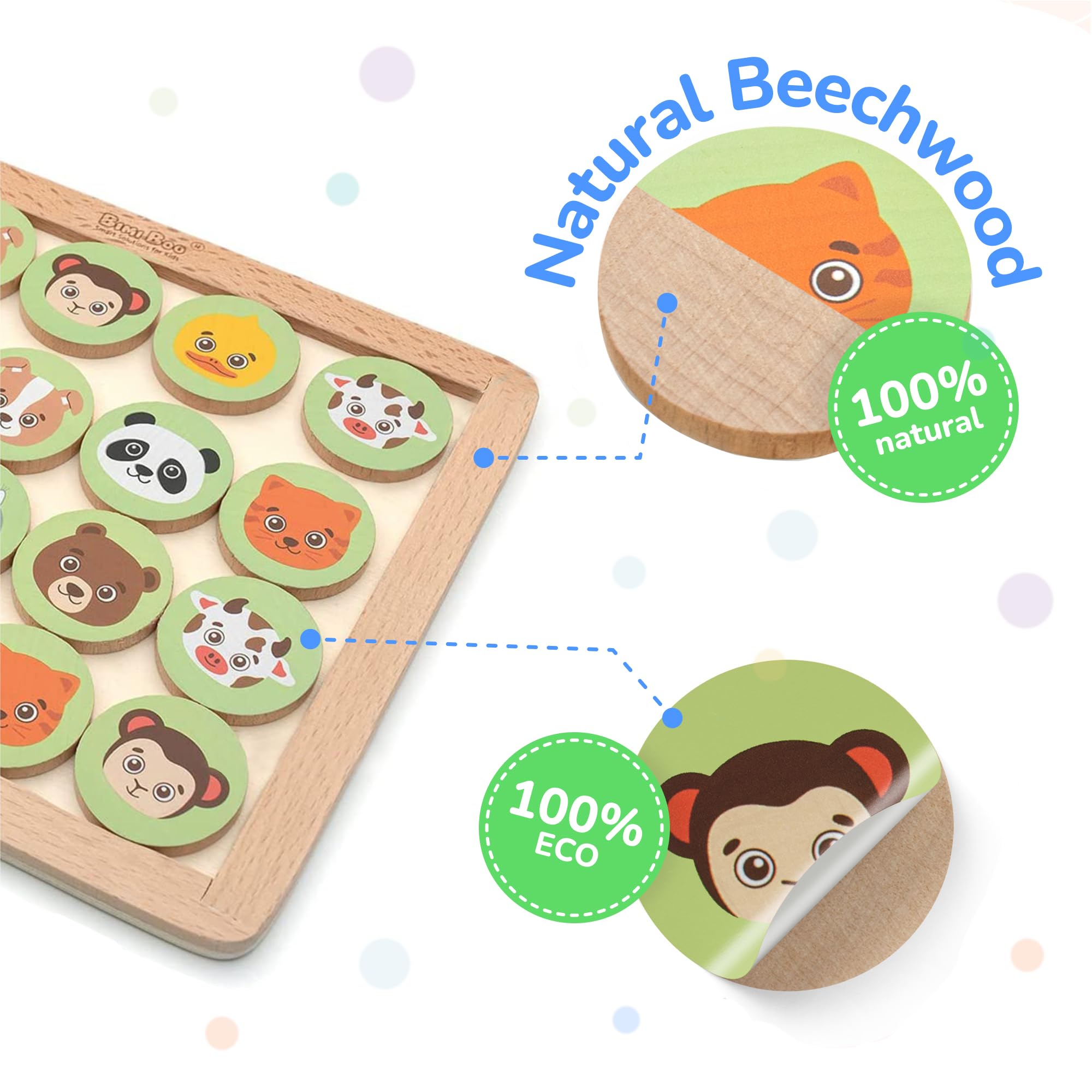 Bimi Boo Wooden Memory Game for Toddlers 3+ - Preschool Learning Toy for Cognitive Development | Fun Matching Game for Kids
