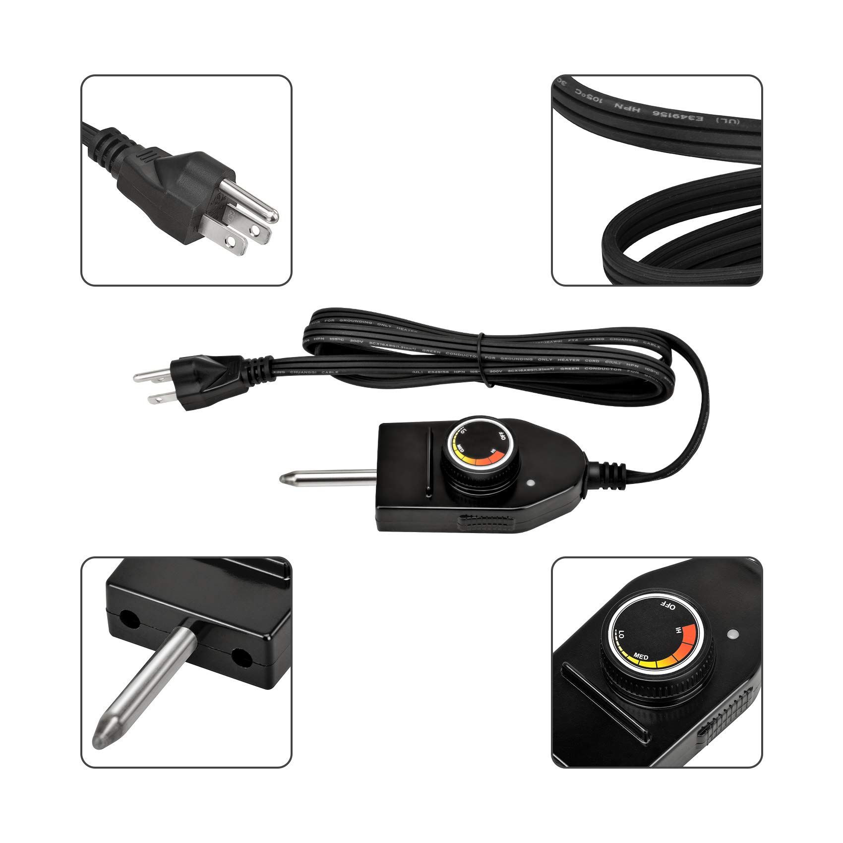 Stanbroil Replacement Power Cord with Thermostat Control for Electric Smoker & Grill Heating Element - Compatible with Stanbroil Models (Perfect for Backyard BBQ, Smoking Meat & Outdoor Cooking)