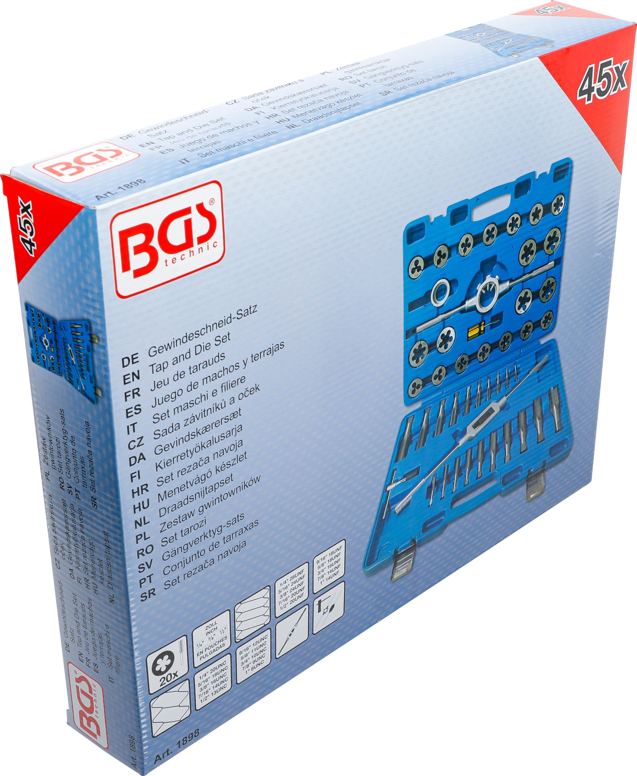 **BGS 1898 Premium 45-Piece Tap and Die Set in Silver – Perfect for Thread Repair, Metalworking, and DIY Projects**