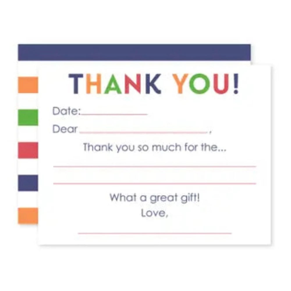 Blue Fill-in Thank You Cards for Kids - Perfect for Birthdays, Holidays & Appreciation Gifts | Bulk Pack of 50