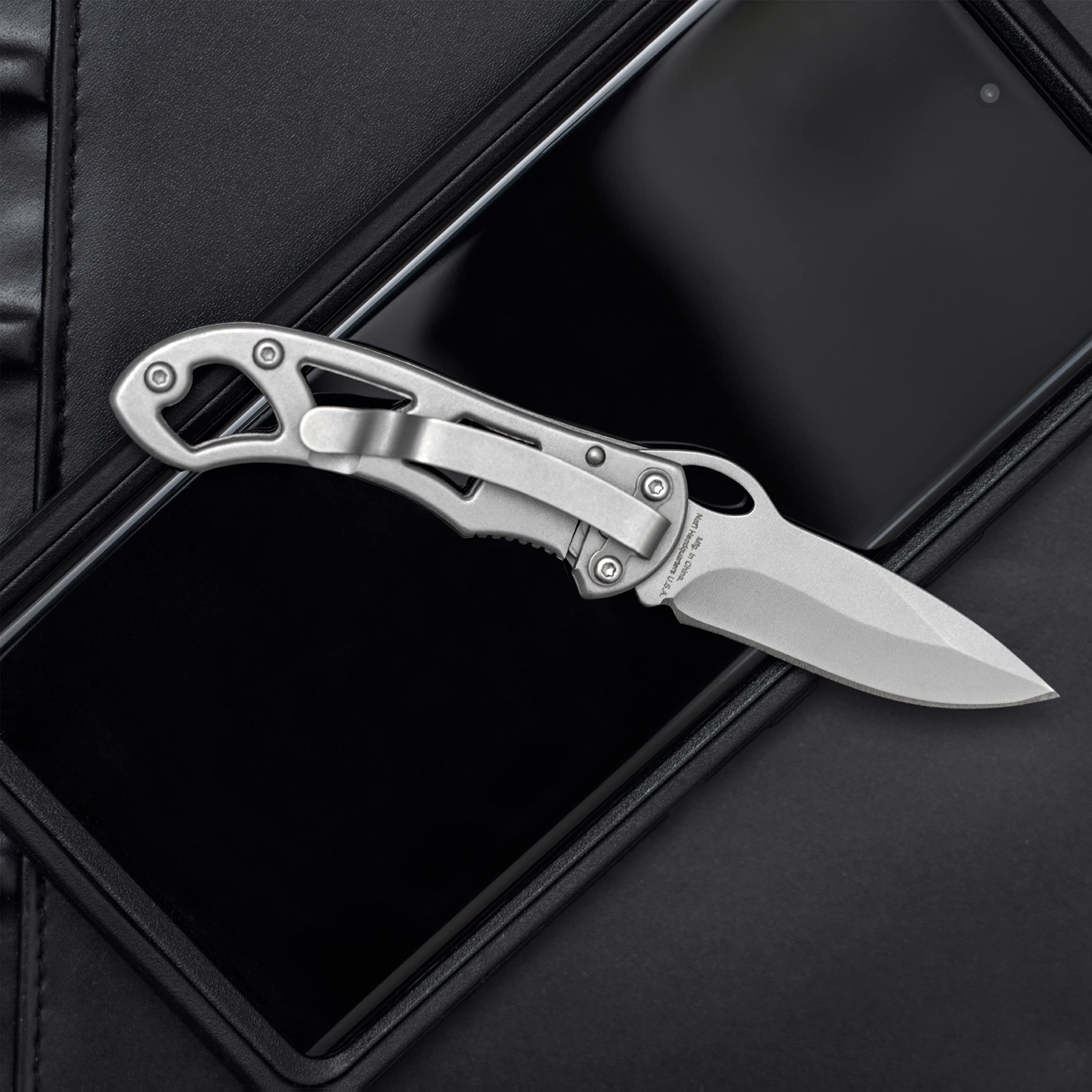 Maxam Folding Pocket Knife - Stainless Steel Blade & Handle with Secure Frame Lock - Compact Tactical EDC Knife with Clip for Camping, Hiking & Everyday Carry