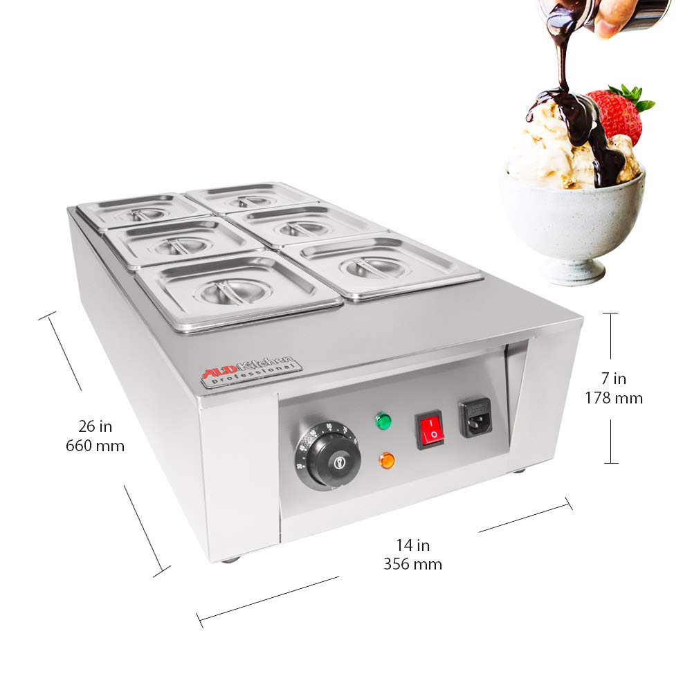 ALDKitchen 6-Tank Stainless Steel Chocolate Melting Machine for Fondue - Professional Chocolate Melter for Candy Making, Baking & Dessert Preparation (Perfect for Parties, Catering & Chocolate Shops)