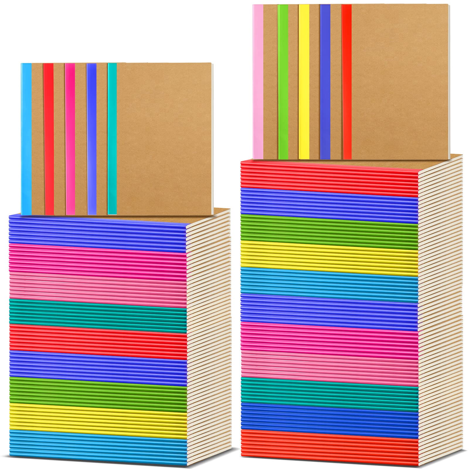 150-Pack A5 Kraft Notebooks - 60 Pages Soft Cover Ruled Composition Notebooks Bulk for Students, Office & School Supplies - 5.8 x 8.3 Inch Colorful Journals - Perfect for Note Taking, Journaling, Classroom & Travel Writing