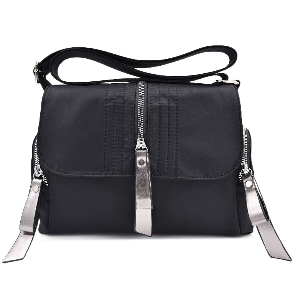 OPXTO Lightweight Waterproof Nylon Crossbody Bag for Women - 28cm Casual Messenger Shoulder Purse (Black) | Perfect for Travel, Work & Daily Use
