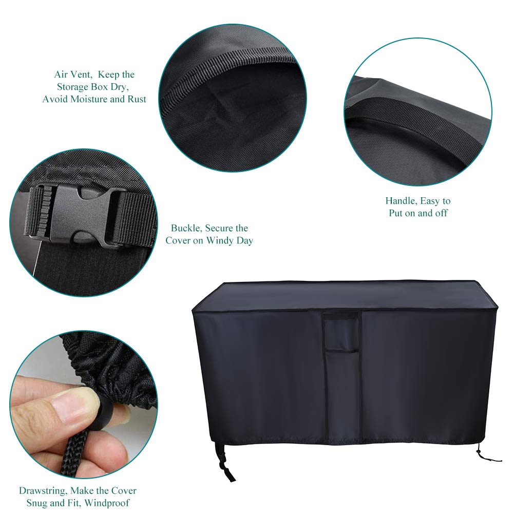50 Inch Waterproof Patio Deck Box Cover - All Season Outdoor Furniture Protector for Storage, Black - Ideal for Garden, Backyard, and Deck Use