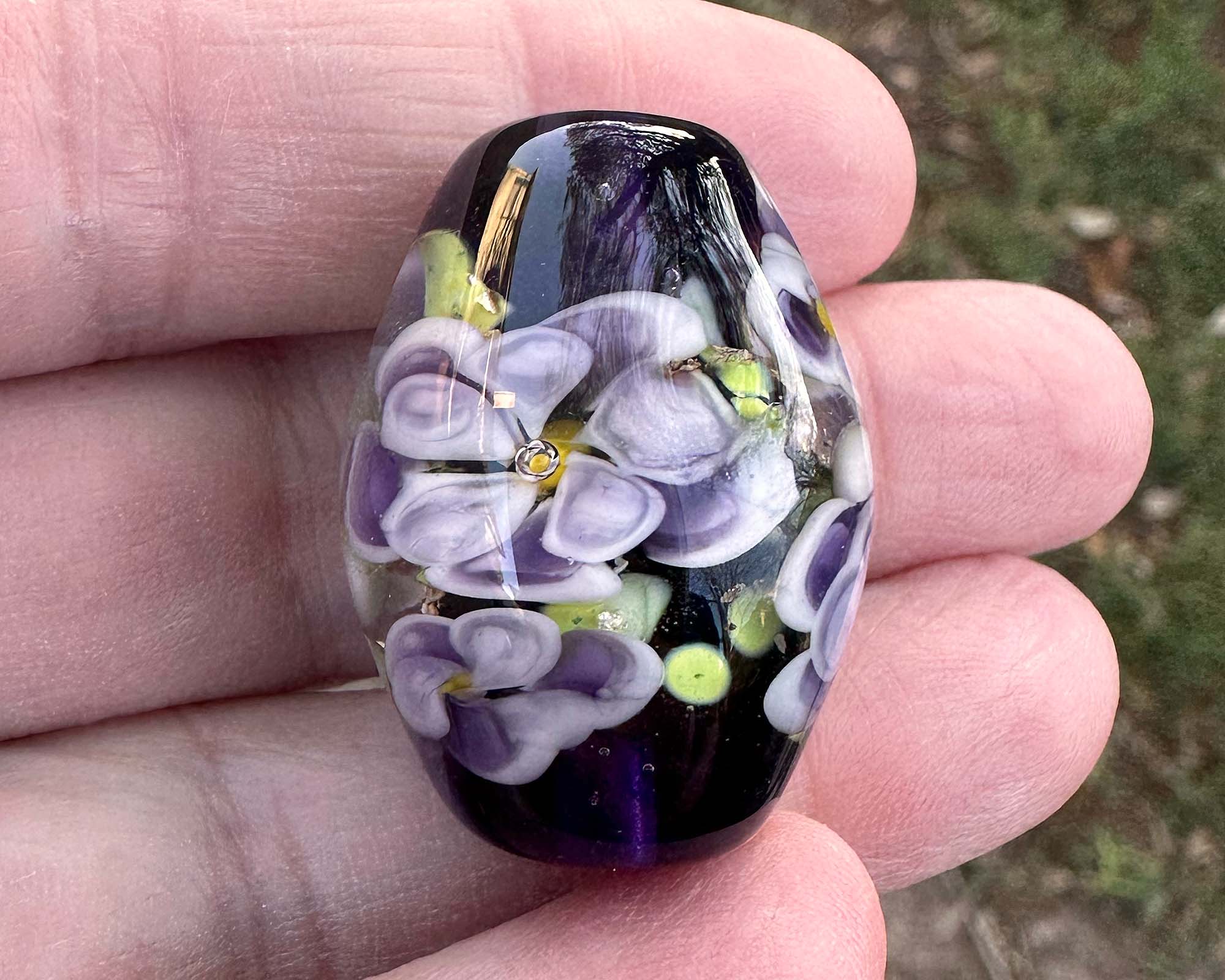 Handmade Purple Floral Lampwork Glass Focal Bead - Perfect for Jewelry Making, DIY Crafts & Beading Projects - Unique SRA Artisan Bead for Necklaces, Bracelets & Earrings