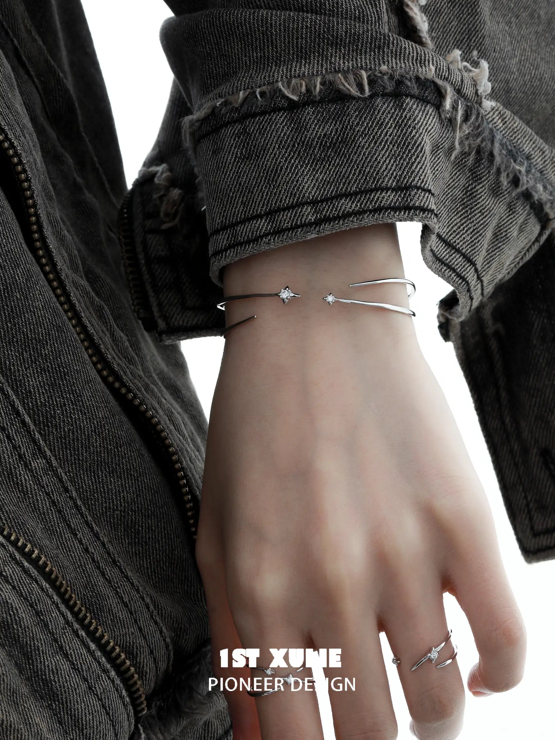 Star Trails S925 Sterling Silver Adjustable Open Bangle Bracelet for Women - Elegant Stackable Jewelry for Everyday Wear & Special Occasions