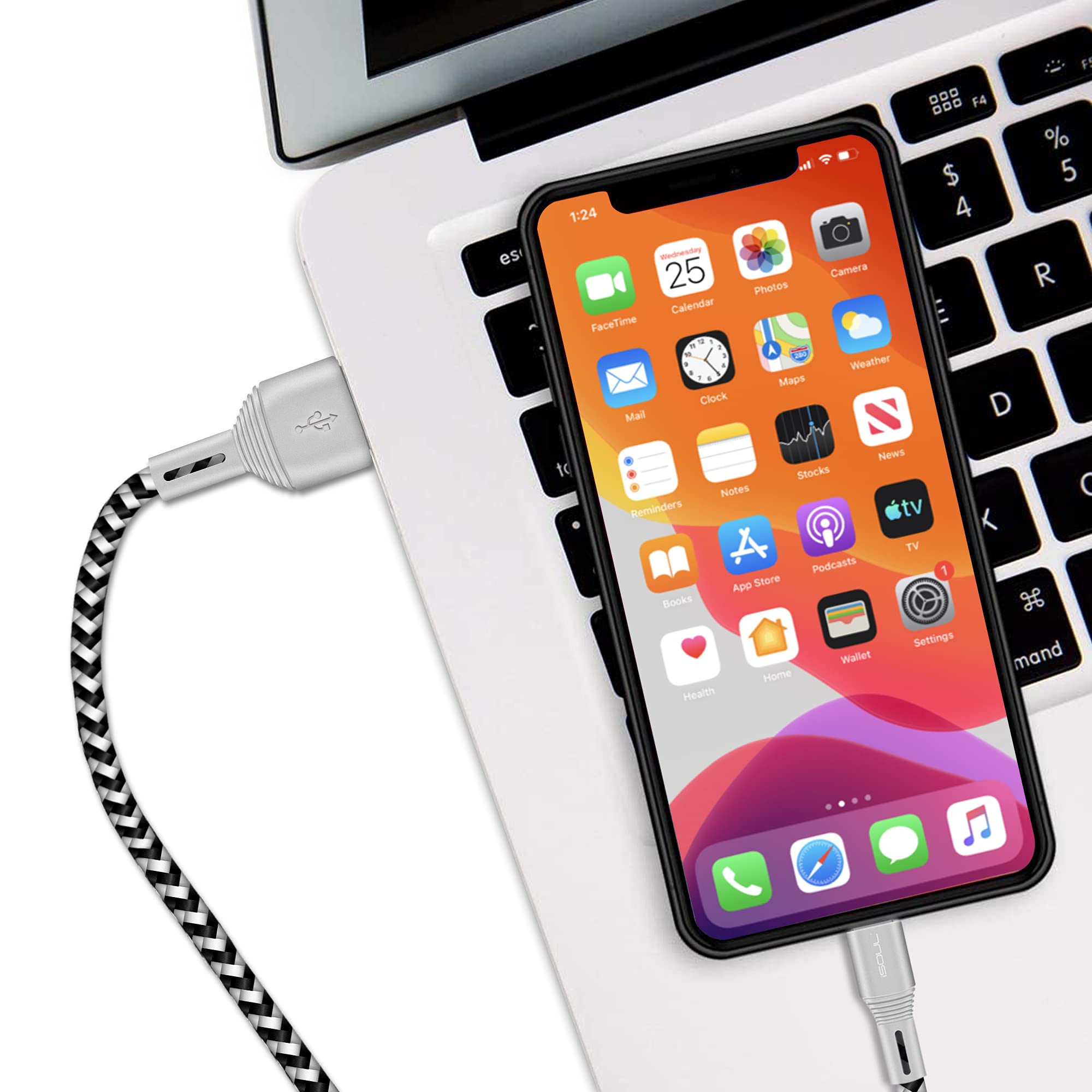 Premium 6.5ft Braided Lightning Cable - Fast Charging USB Cable for iPhone 13/12/11/XR/XS/X/8/7/6/SE & iPad | Durable Nylon Cord for Home, Office & Travel Charging