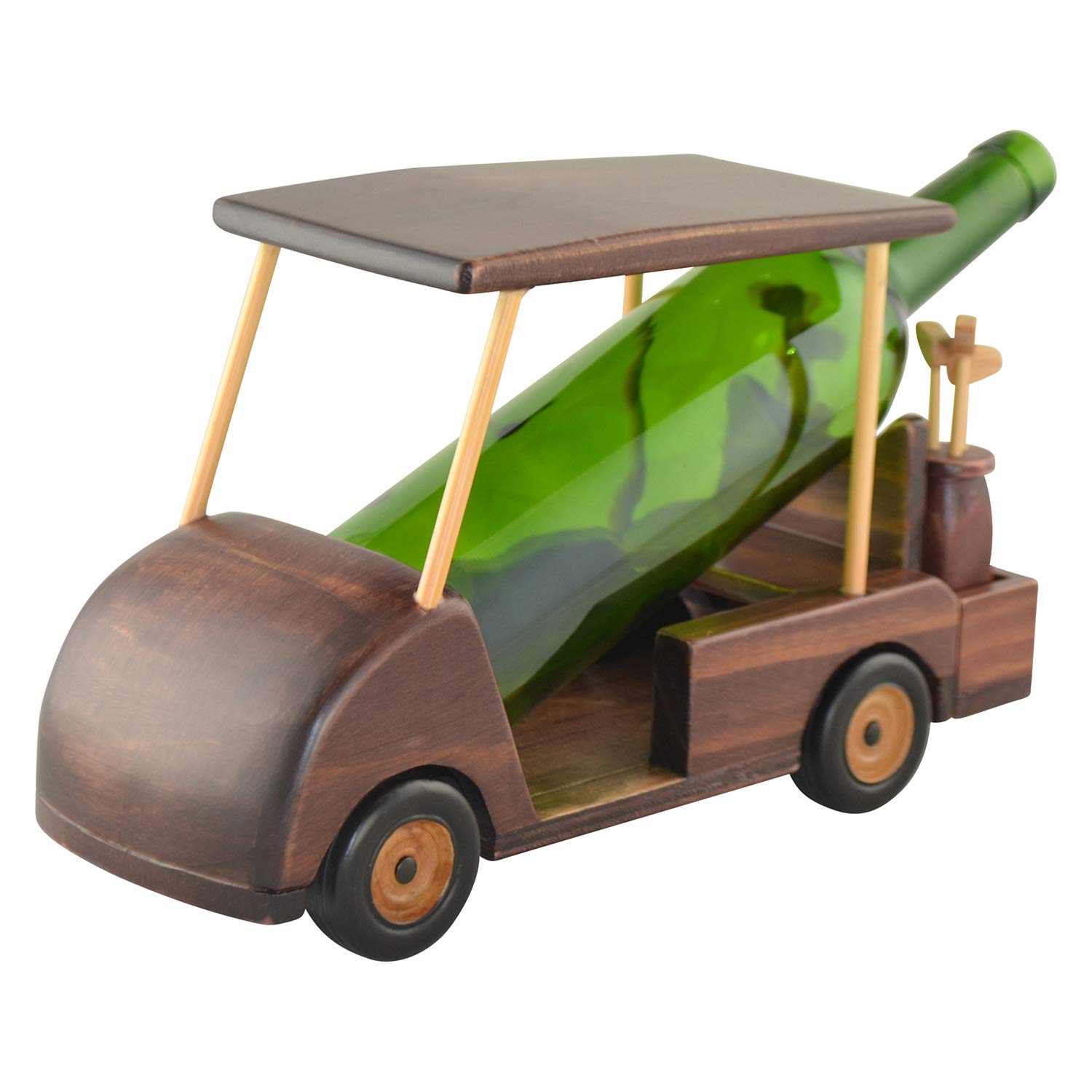 Vintage Wooden Wine Bottle Holder - Rustic Brown Golf Cart Design for Wine Enthusiasts | Perfect for Birthday Gifts, Home Bar Decor & Golf-Themed Parties