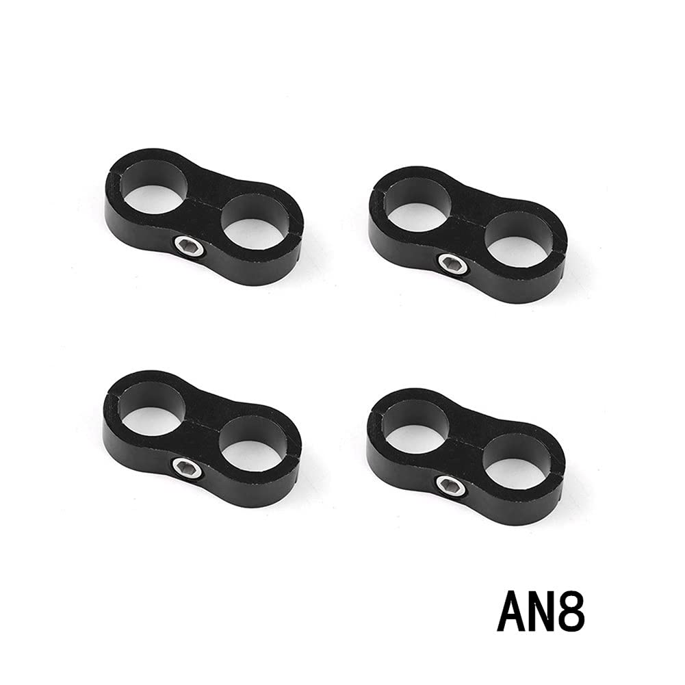 AN8 Billet Aluminum Hose Separator Clamp - 4PCS Black for Fuel & Water Lines
