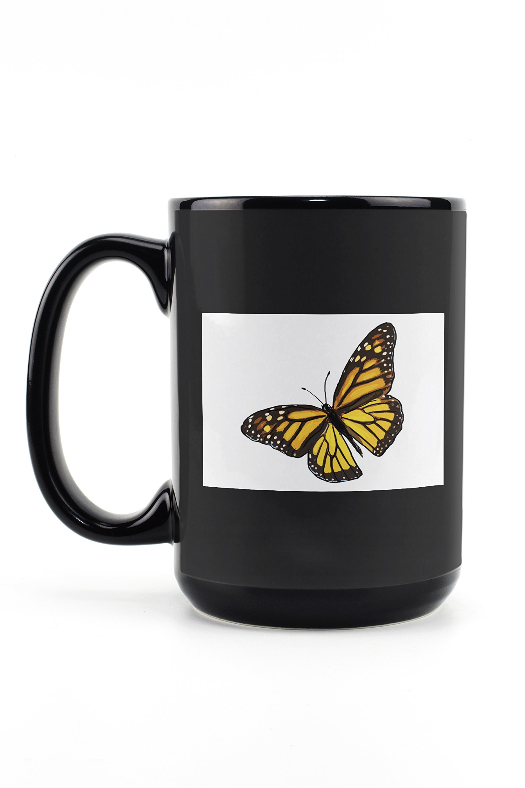 Butterfly Design 15oz Black Ceramic Coffee Mug - Microwave & Dishwasher Safe - Perfect for Home, Office & Gifts