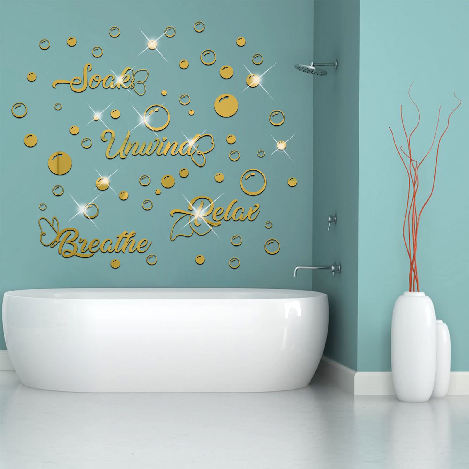 60 Pieces 3D Acrylic Mirror Wall Stickers - DIY Removable Mirror Decals for Bathroom, Bedroom & Living Room - Gold Circle Bubbles Home Decor - Perfect for Wall Art, Kids Room & Party Decorations