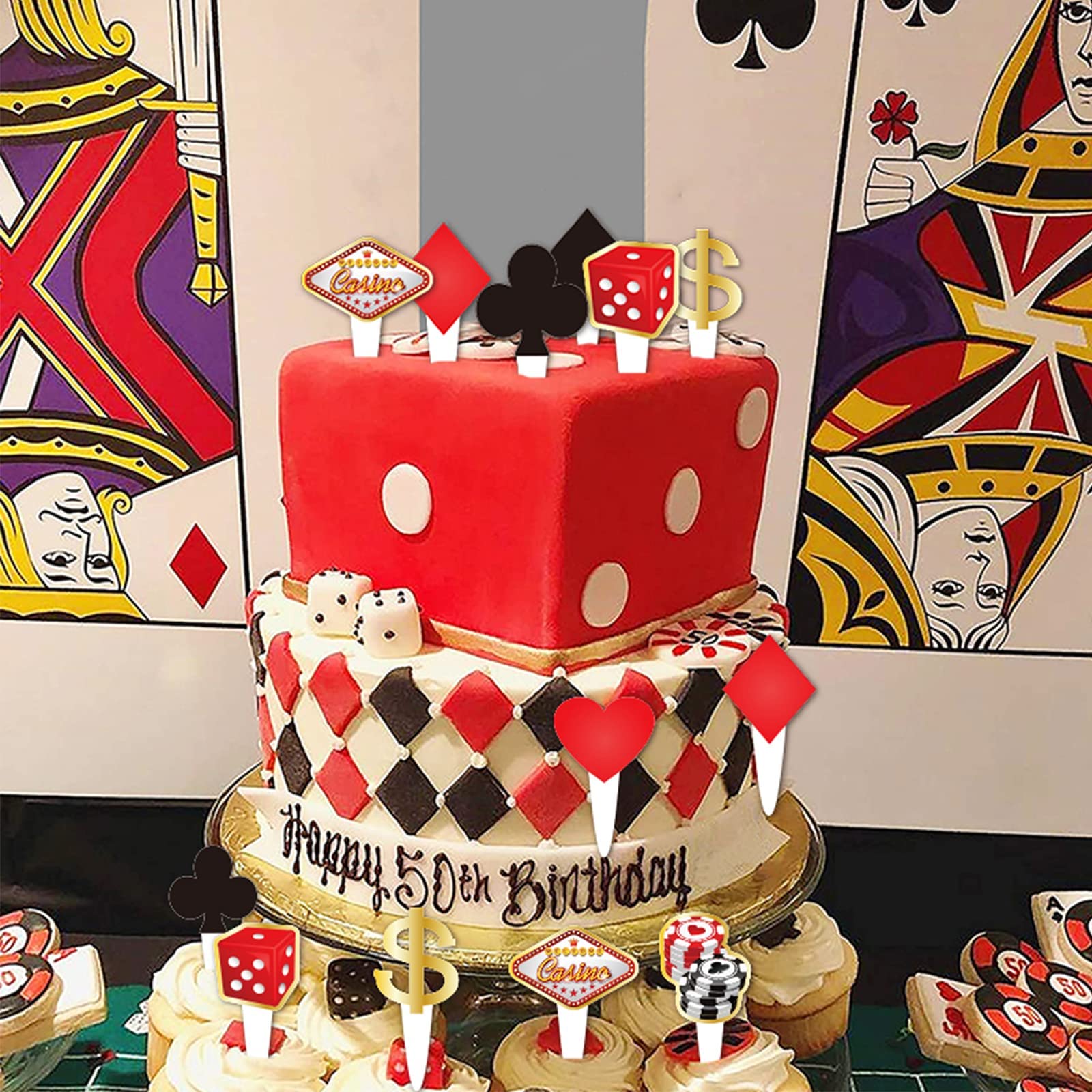 48 Pcs Poker-Themed Cupcake Toppers - Las Vegas & Casino Party Decorations for Poker Night, Birthday, and Game-Themed Celebrations | Perfect for Casino Parties, Poker Nights, and Themed Birthday Cakes