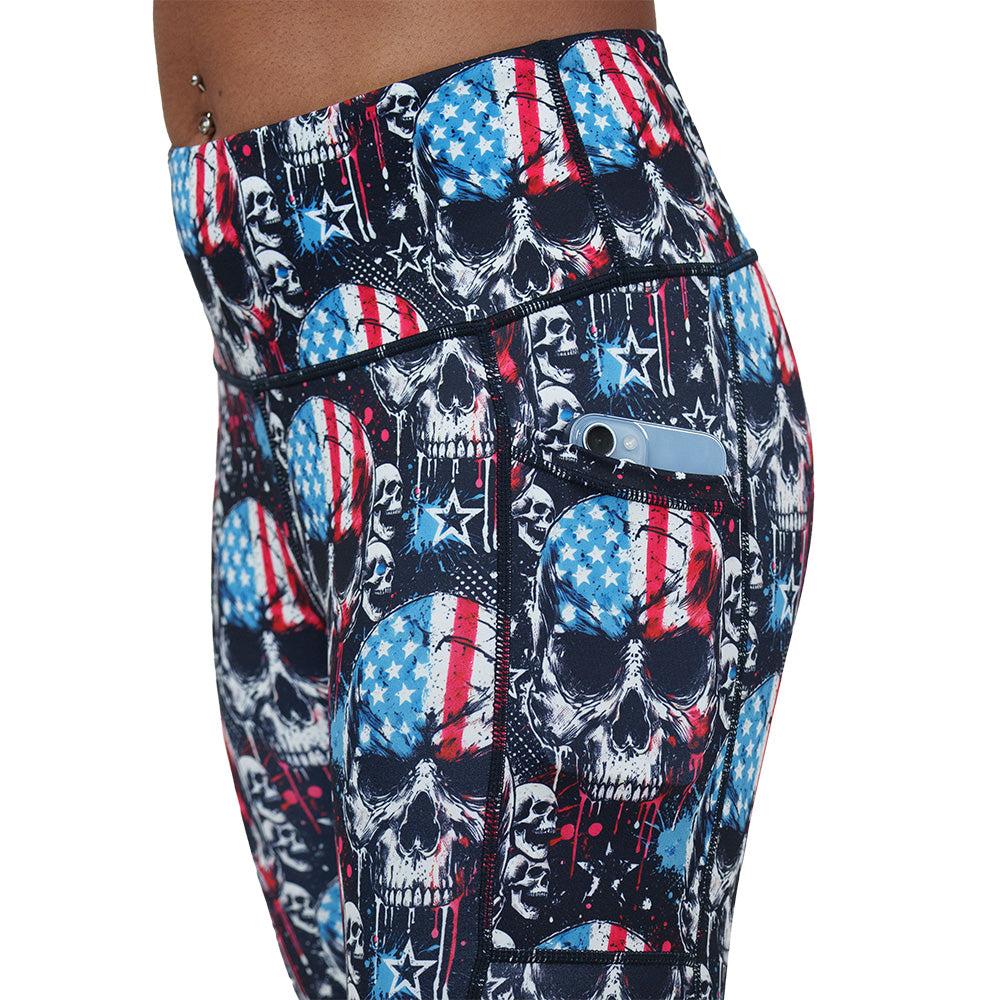 United Skulls Printed Leggings - High Waist Yoga Pants for Women, Halloween Costume, Gothic Fashion & Workout - Perfect for Gym, Dance & Cosplay