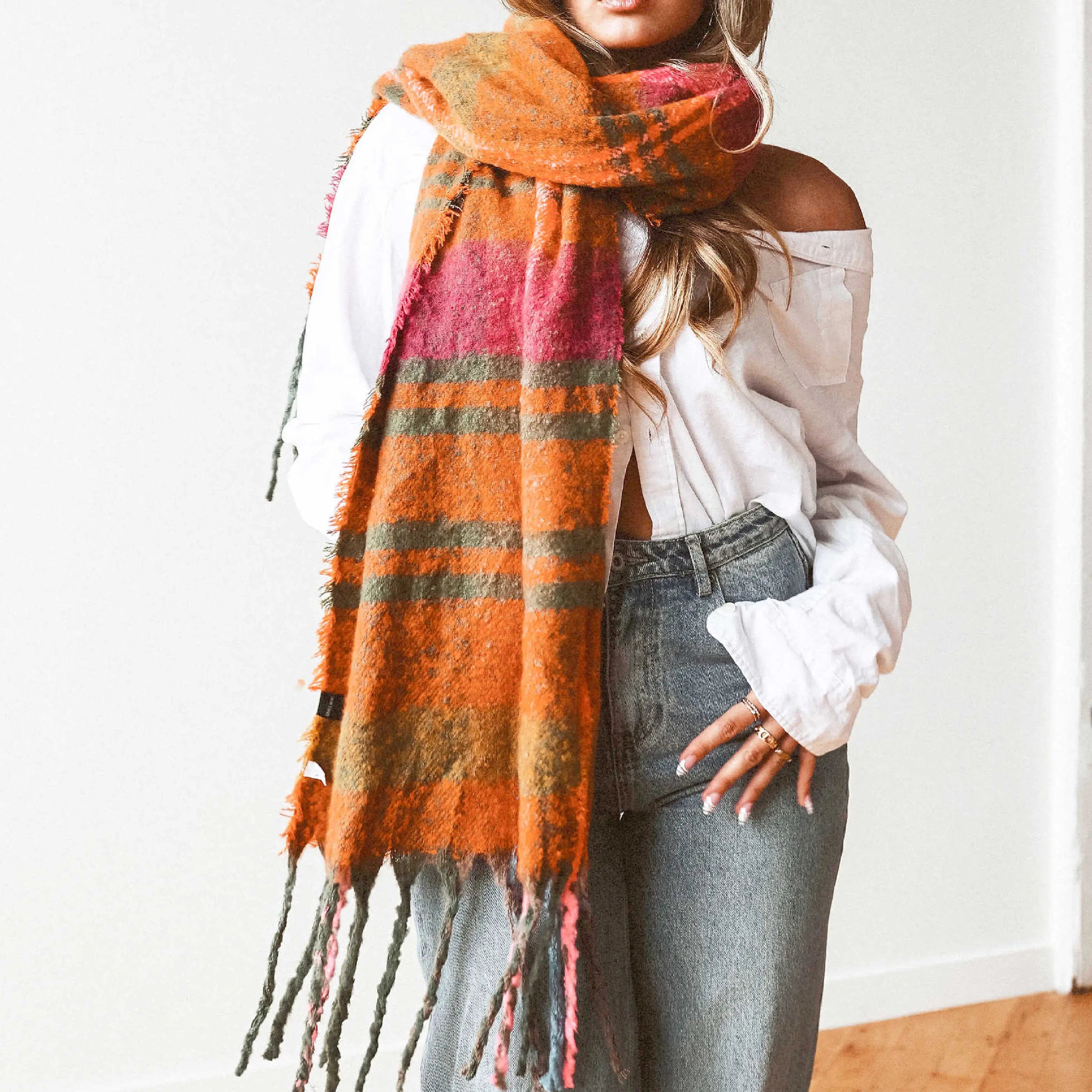 Stylish Wrapped Up Plaid Scarf for Women & Men - Soft Winter Fashion Accessory - Perfect for Cold Weather, Office & Outdoor Activities