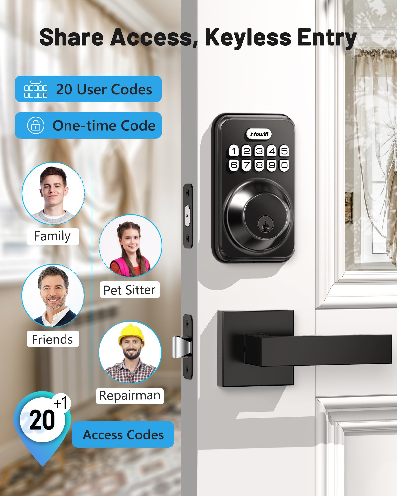 Zowill Smart Keyless Entry Door Lock - Electronic Keypad Deadbolt with Auto-Locking & Anti-Peeping Password, 2 Lever Handles, Oil Rubbed Bronze Finish for Front Door Security - Perfect for Homes, Apartments & Vacation Rentals