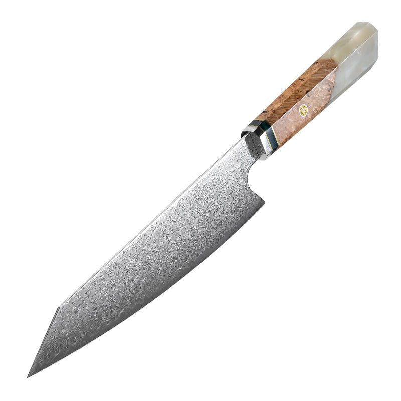 Premium Japanese VG10 Damascus 8-Inch Chef Knife with Exotic Olive Wood Handle & Leather Sheath – Perfect for Professional Chefs, Home Cooking, and Gourmet Food Preparation