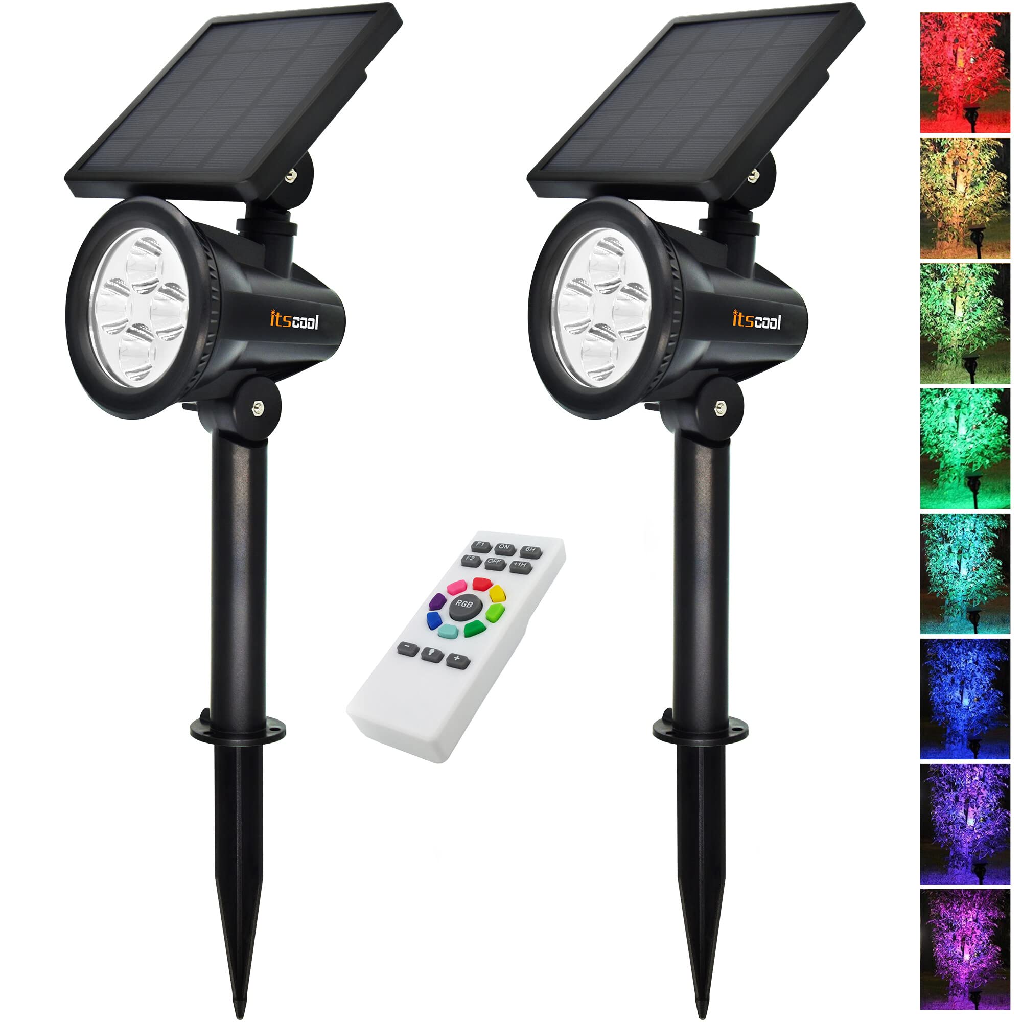 Solar Powered Outdoor Spotlights with Remote Control - 9 Color Changing LED Landscape Lights for Trees, Yard, Garden, and Pathway Lighting | Waterproof & Auto Mode
