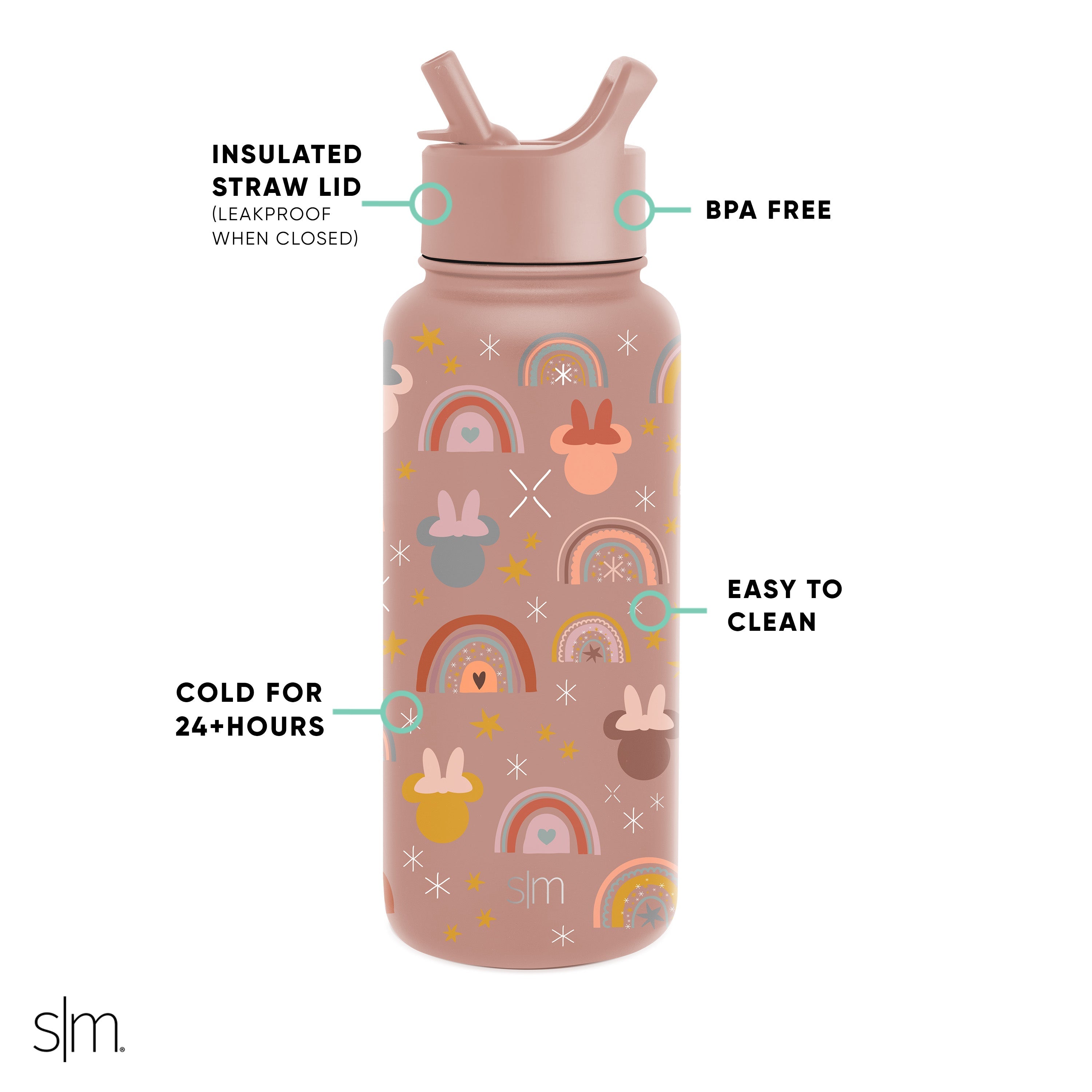 Disney Summit Water Bottle with Straw Lid - Insulated Stainless Steel Kids Water Bottle for School, Sports & Outdoor Activities