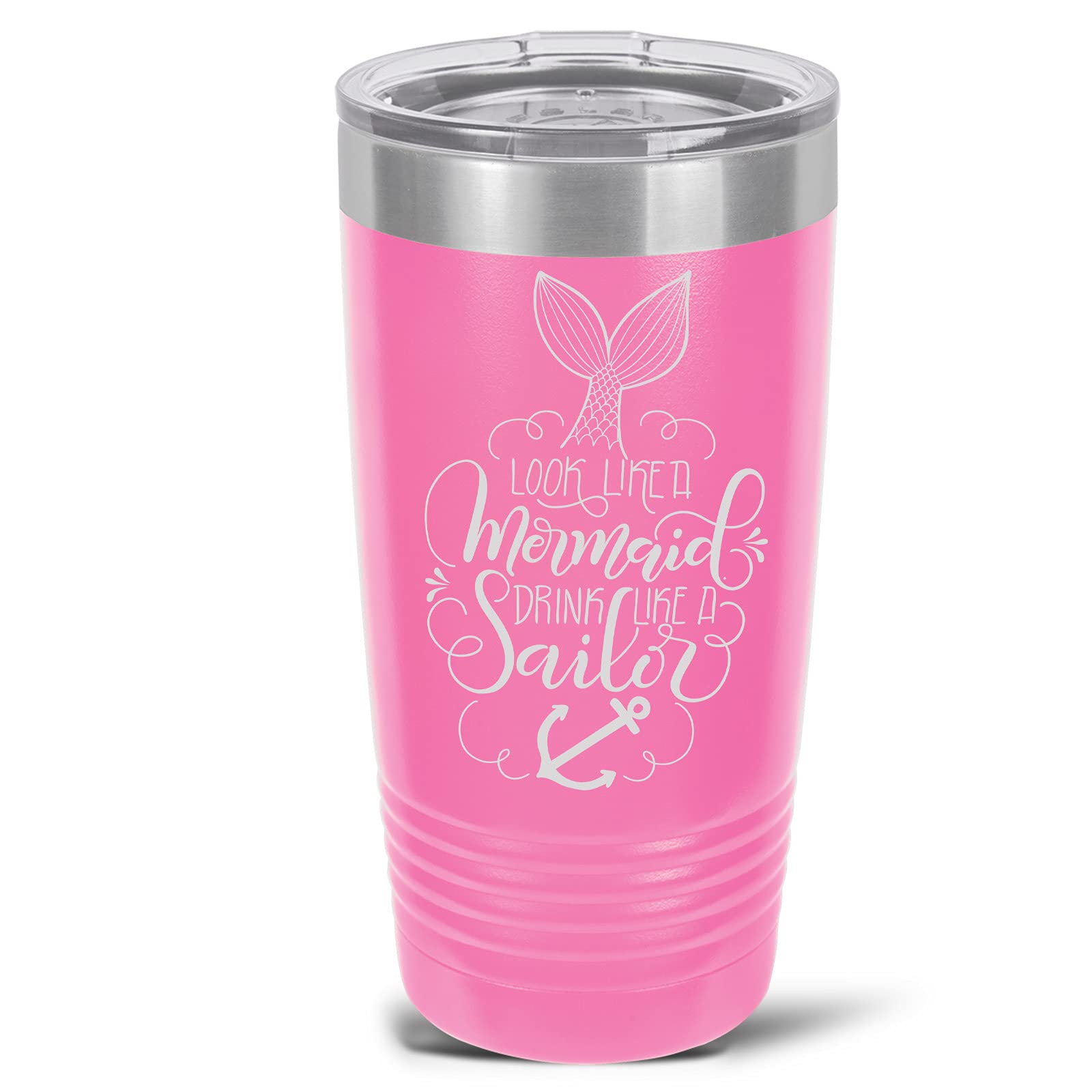20 oz. Stainless Steel Tumbler with Lid and Straw - Insulated Pink Mermaid Design Cup for Hot & Cold Drinks - Perfect for Beach, Office, and Travel Use