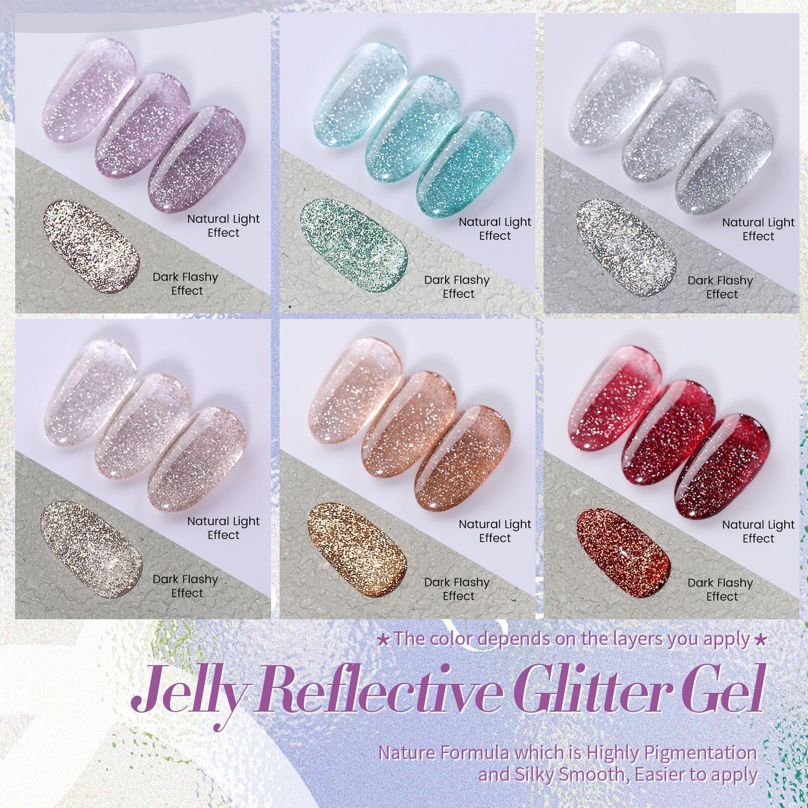 6 Colors Silver Jelly Reflective Glitter Gel Polish Set - 7ml Nail Art Kit for Manicure, Pedicure & DIY Nail Designs - Perfect for Parties, Weddings & Special Occasions