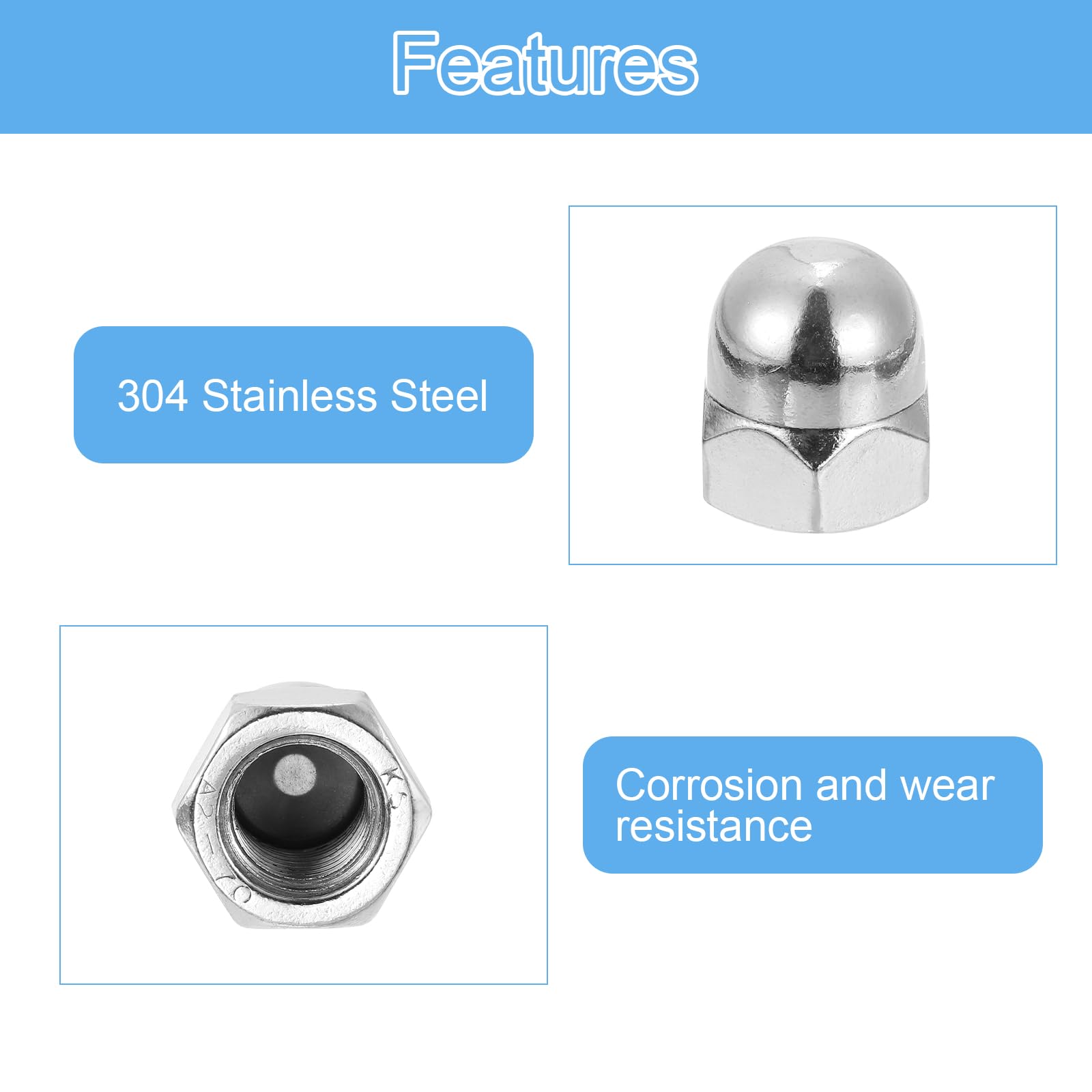304 Stainless Steel M20x2.5 Acorn Cap Nuts - 2Pcs Dome Head Bolt Cover Hardware (Silvery) - Perfect for Automotive, Marine & Outdoor Equipment Protection