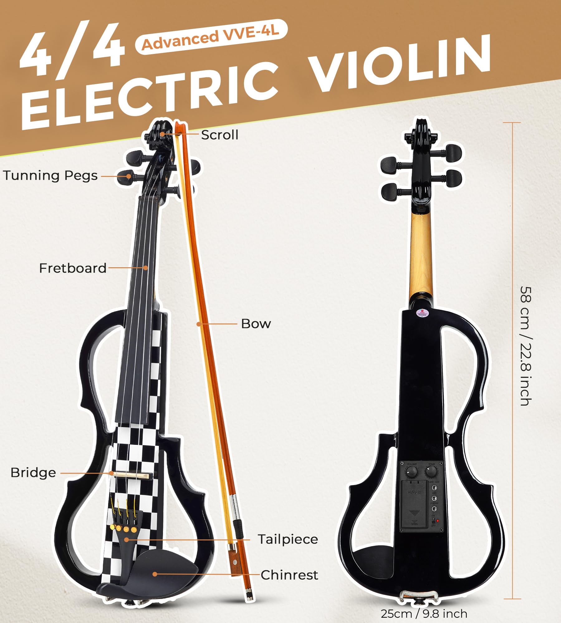 **Vangoa 4/4 Full Size Solid Maple Wood Electric Violin Set – Silent Violin with Ebony Fittings, Black Vichy Finish – Perfect for Practice, Performances & Gifts for Adult Musicians**