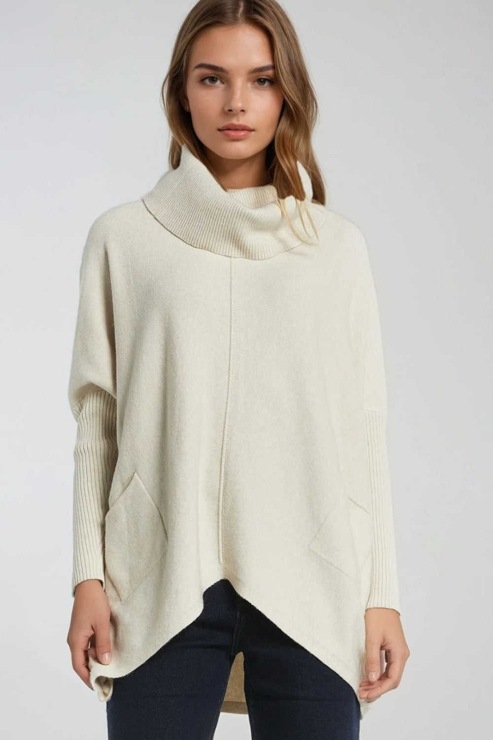 Oversized Beige Pullover with Front Pockets - Cozy Casual Sweater for Women | Perfect for Fall Layering, Weekend Outings & Relaxing at Home