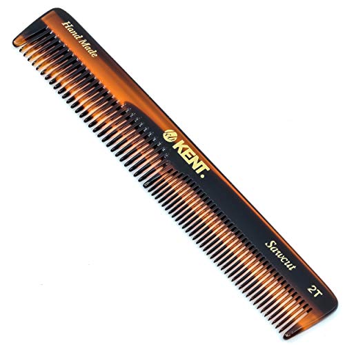Kent 2T 6 Inch Double Tooth Hair Comb for Men & Women - Fine & Wide Teeth Styling Comb for Hair, Beard & Mustache - Grooming Comb for All Hair Types (Coarse/Fine) - Made in England - Perfect for Home, Salon & Travel Use