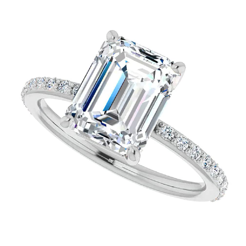 10K Solid White Gold Handmade Engagement Ring Set - 1.0 CT Emerald Cut Moissanite Diamond Solitaire Wedding Band for Women - Perfect for Proposals, Anniversaries & Bridal Jewelry Gifts