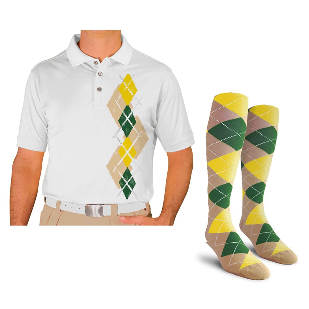 Men's Dry Fit Short Sleeve Graphic Golf Polo Shirt with Socks - Argyle Paradise Design (AAA-ZZZ) | Moisture Wicking & Breathable for Golf, Tennis & Casual Wear