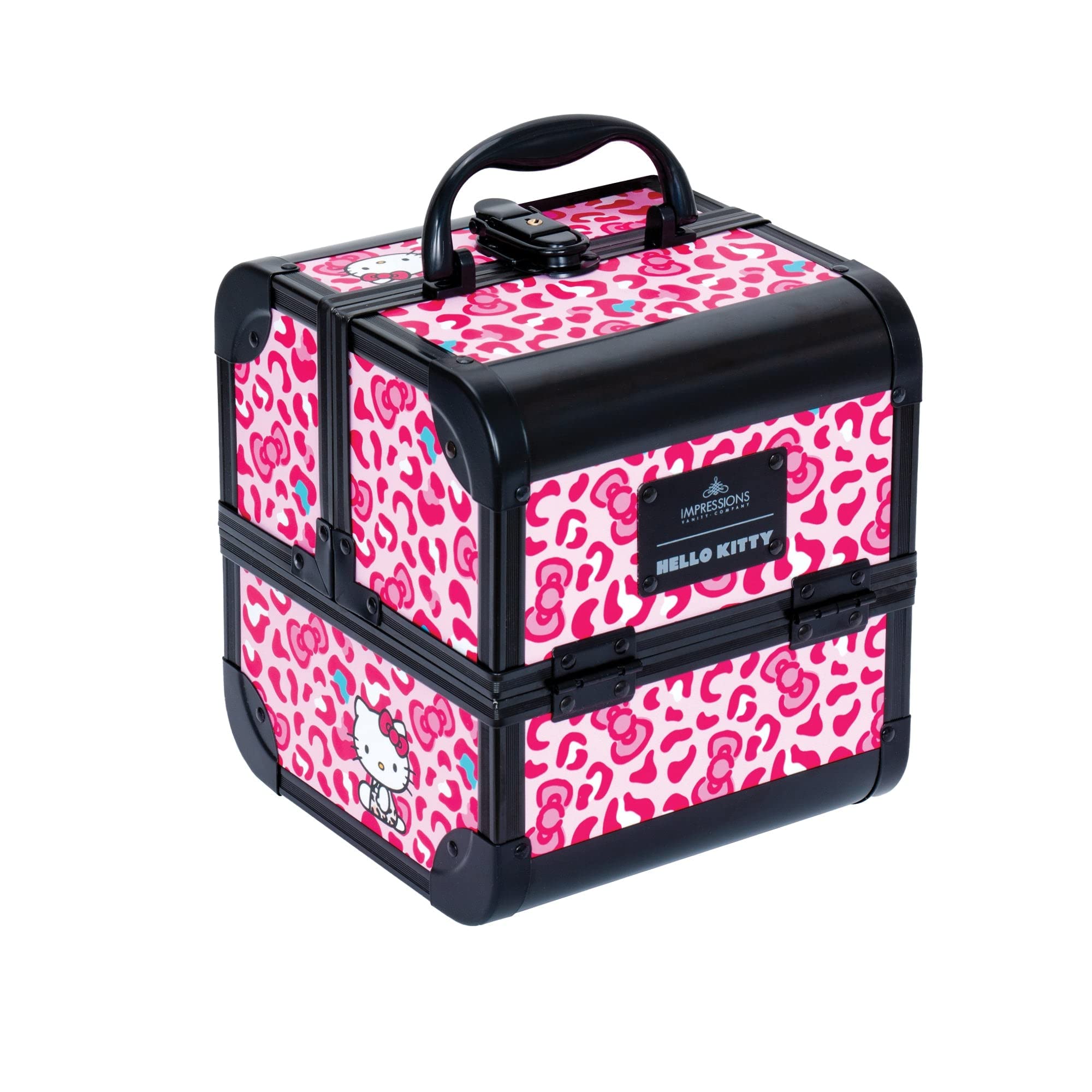 Hello Kitty Makeup Travel Case - SlayCube Portable Makeup Organizer with 2 Extendable Trays, Flip Top Mirror & Durable Outer Shell (Pink Animal Print) - Perfect for Travel, Home Vanity & On-the-Go Touch Ups