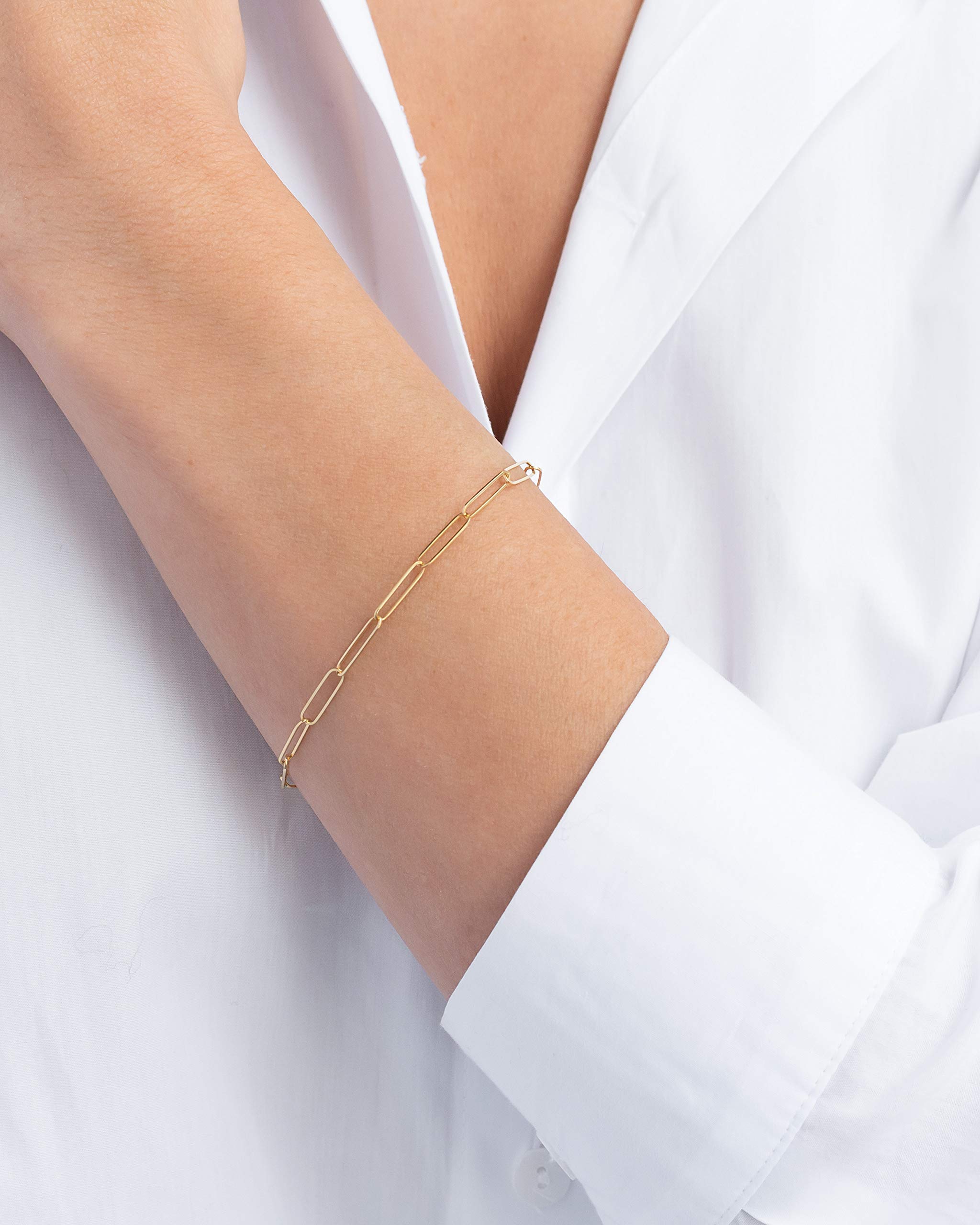 14K Gold Paper Clip Bracelet for Women - Dainty Minimalist Gold Paper Clip Chain Bracelet - Perfect for Everyday Wear, Stacking & Gifting