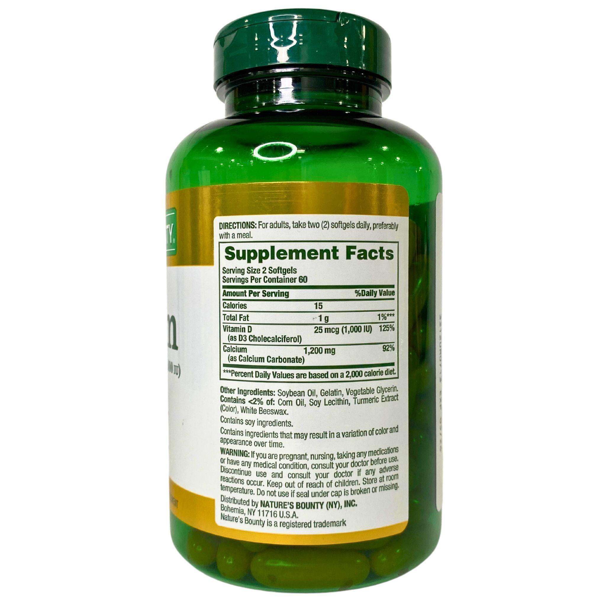 Nature's Bounty Calcium 1200mg with Vitamin D3 25mcg (1000 IU) - 25 Tablets | Supports Bone & Teeth Health | Perfect for Daily Supplement & Active Lifestyle