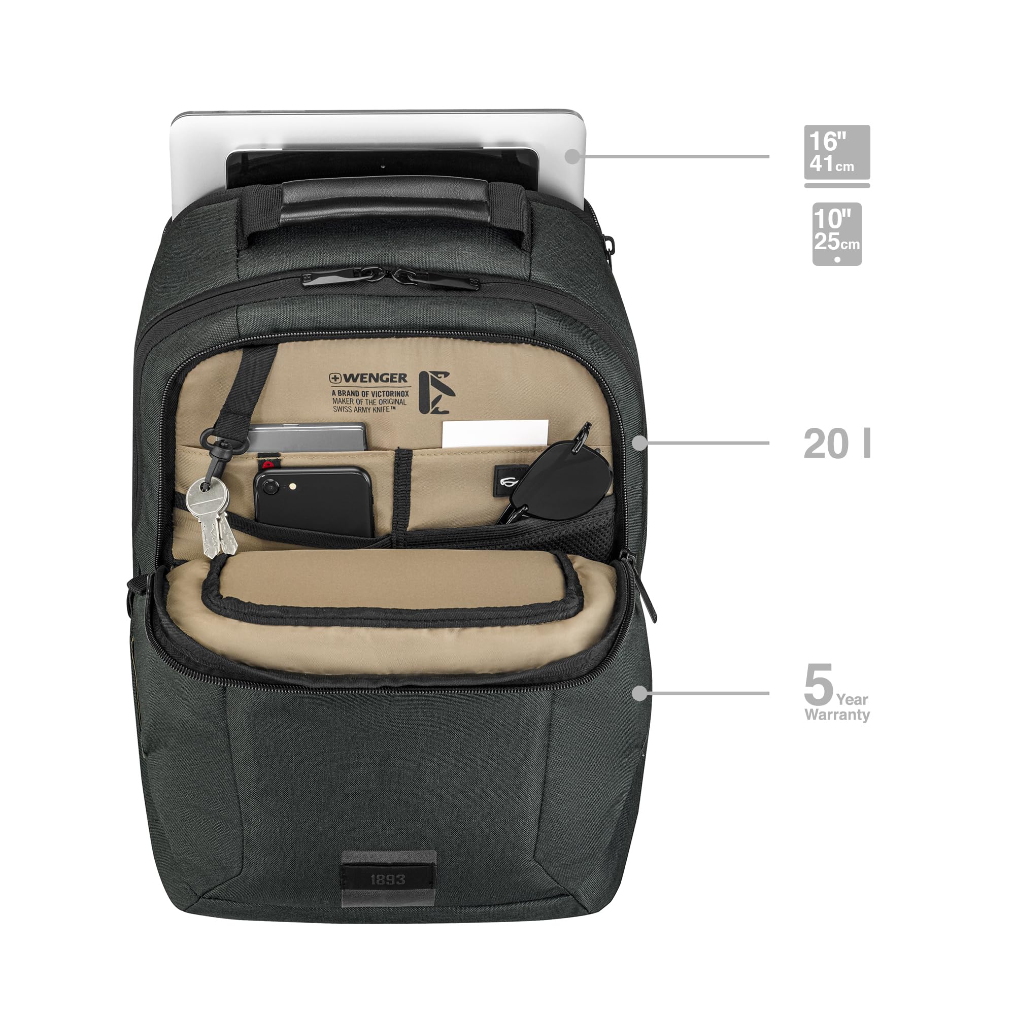 Wenger Laptop Backpack with Tablet Compartment - Fits 16 Inch Notebook & 10 Inch Tablet - Organizer for Men & Women - Perfect for Office, Business Travel & University Use
