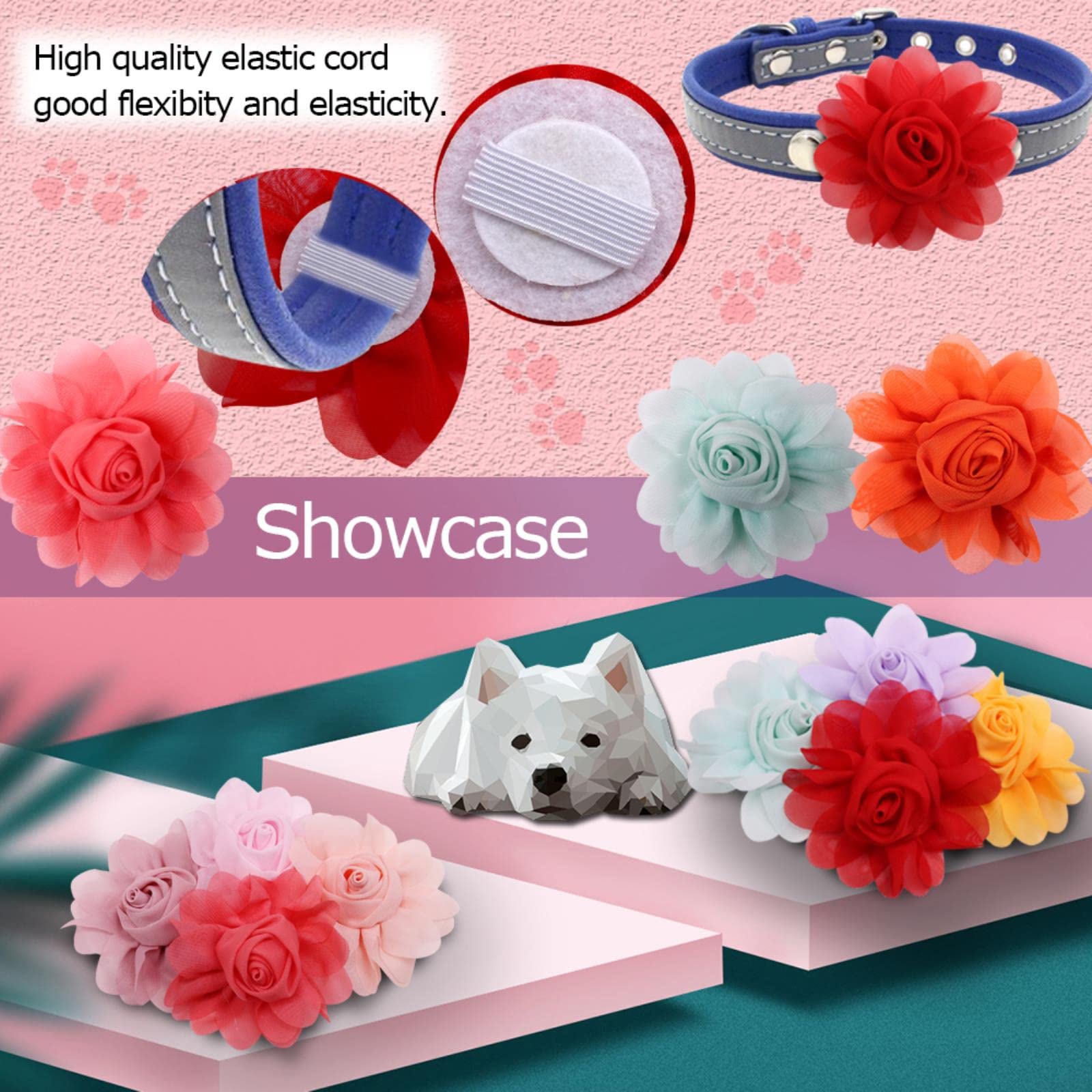 50px Big Flower Dog Collar - Adjustable Pet Bow Tie Accessory for Small Dogs | Perfect for Weddings, Photos & Special Occasions