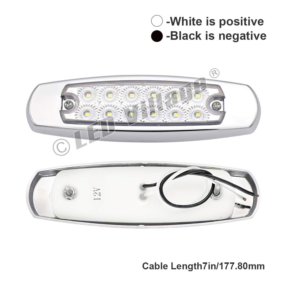 2 Pack 12V DC 6.4 Inch Slim White LED Surface Mount Clearance Lights - Waterproof Side Marker Lamps for Trucks, Trailers, Lorry & Cars - Universal Chrome Design for Enhanced Visibility & Safety (Perfect for Night Driving, Off-Road Vehicles & Heavy Duty Applications)