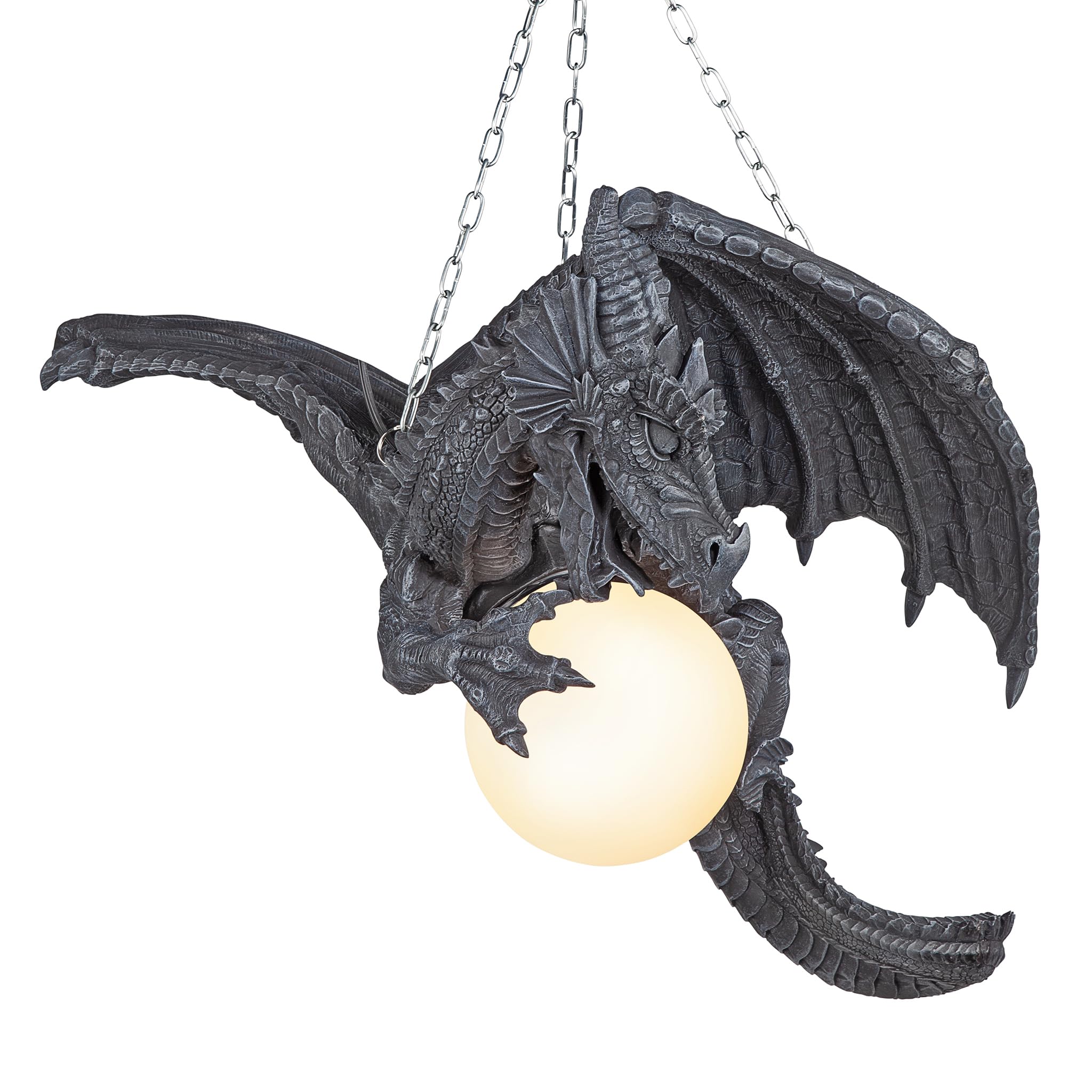 Design Toscano Nights Fury Dragon Gothic Decor Hanging Light Fixture - 21 Inch Greystone Medieval Fantasy Ceiling Lamp for Home, Castle, or Game Room Decor - Perfect for Halloween, Gothic, and Fantasy Themed Spaces