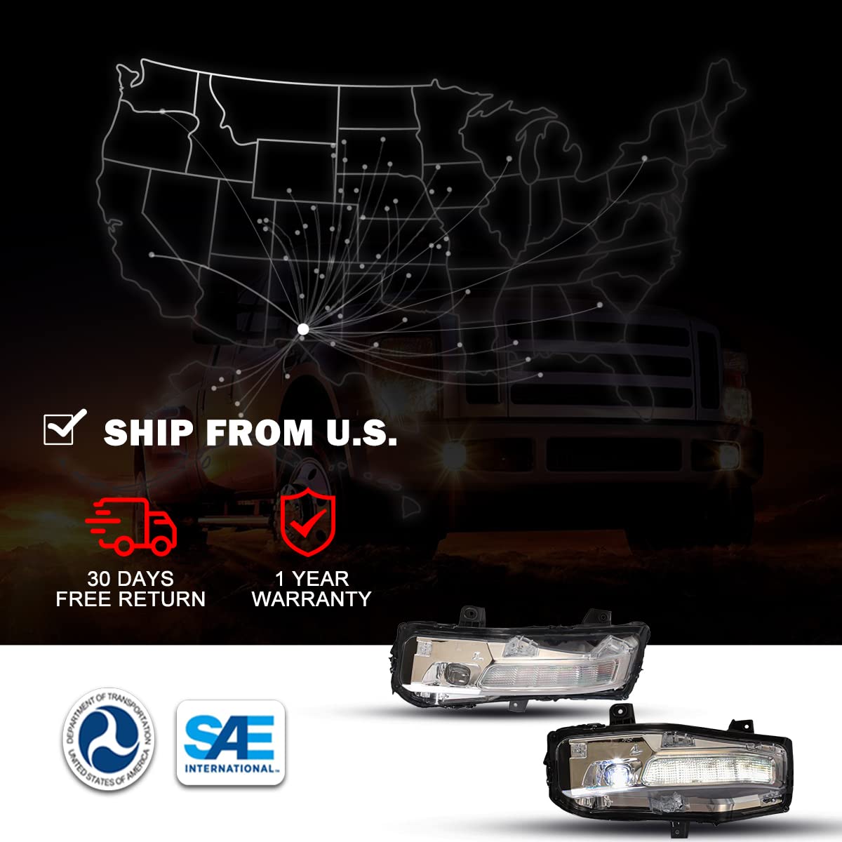 ROXX LED Fog Lights Assembly for 2018-2022 Ford Mustang - Full LED Replacement with DRL & Amber Sequential Turn Signals (Pair) - Upgrade Headlight Visibility for Night Driving & Foggy Conditions