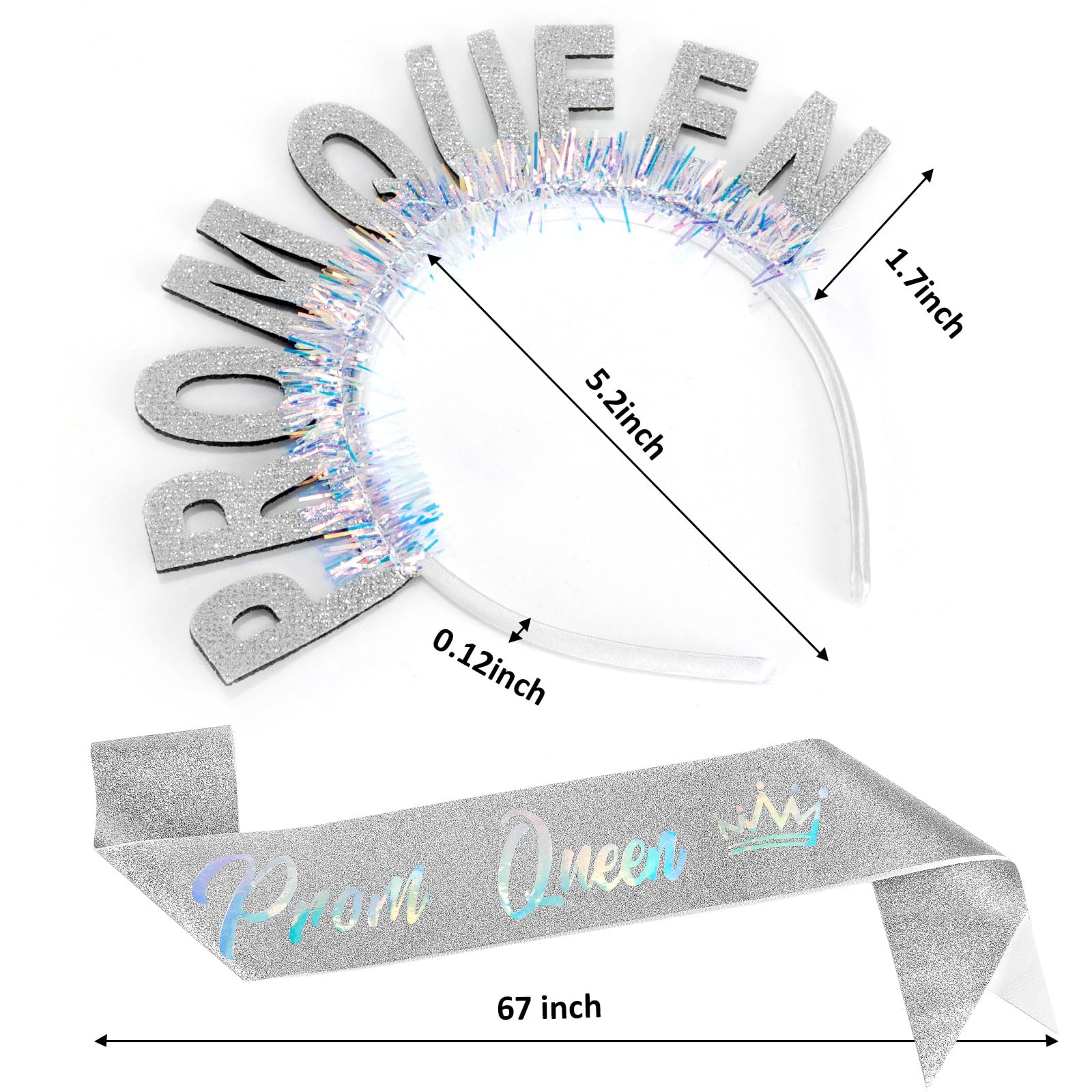 VELSCRUN Silver Prom Queen Headband & Tiara Set - Halloween Crown for Women & Girls, Birthday Party Hair Accessories - Perfect for Prom, Halloween Costumes, and Themed Party Decorations