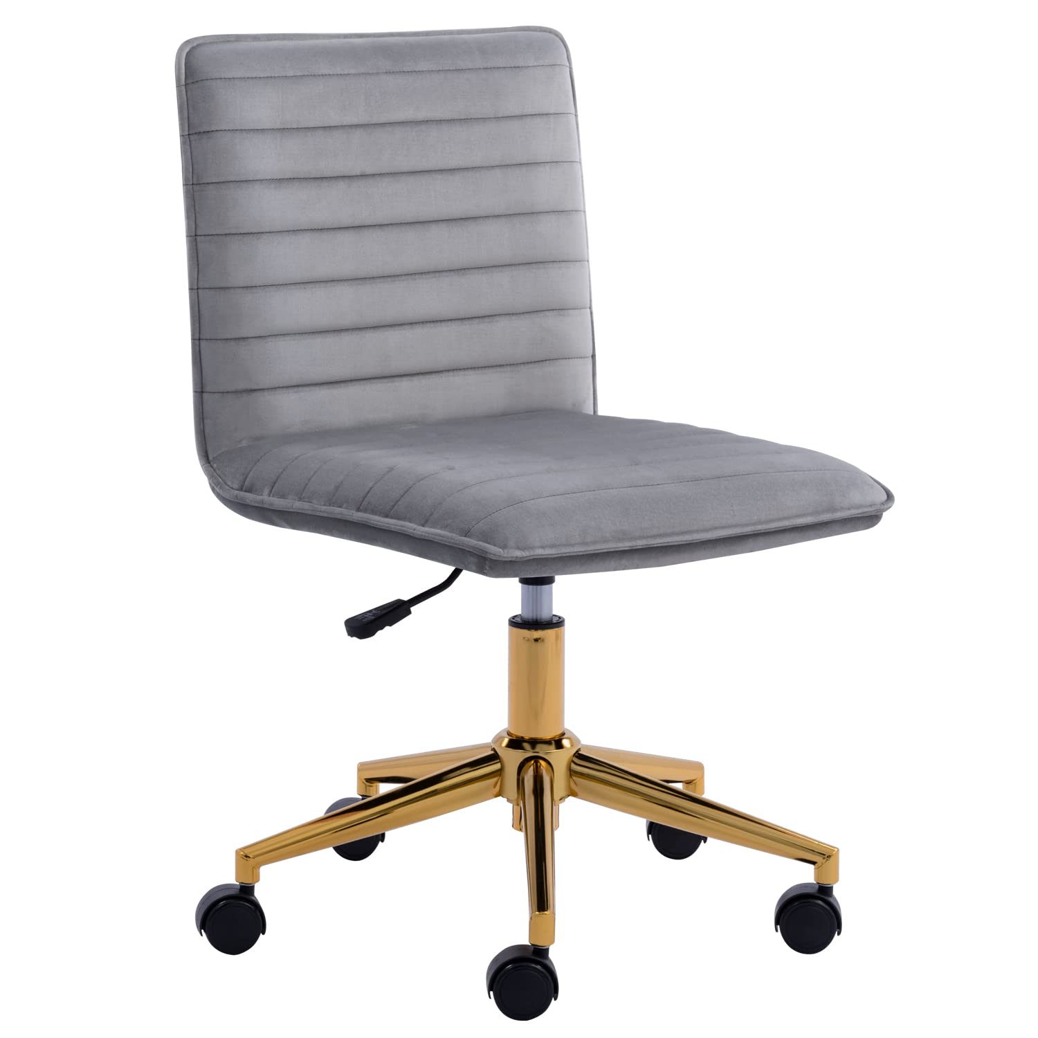 Furnimart Modern Armless Office Desk Chair - Adjustable Swivel Mid-Back Upholstered Chair for Home Office, Dorm Room & Vanity | Soft Velvet Seat (Grey) | Perfect for Teen Girls, Small Spaces & Workstations