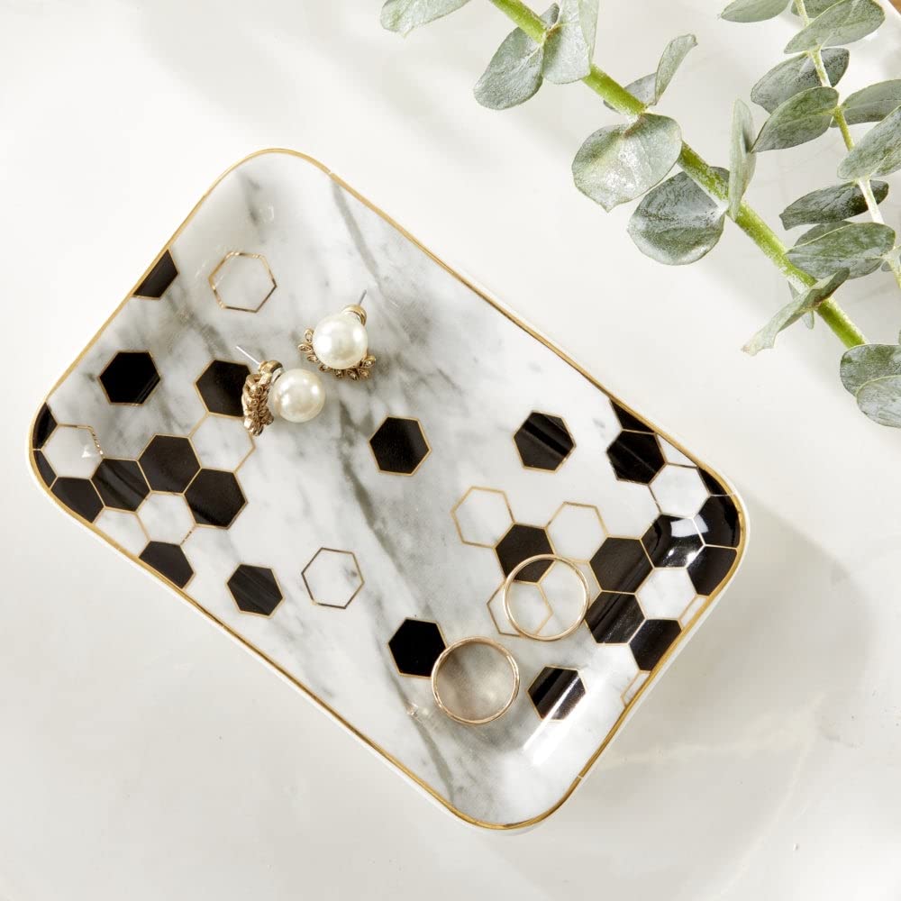 Kate Aspen Jewelry Tray & Ring Holder Set of 6 - Elegant Marble Decorative Trinket Dish for Jewelry Organization | Perfect Gift for Bridal Shower, Wedding, Birthday Party & Housewarming | Great for Vanity, Dresser, Bathroom Counter & Nightstand Decor