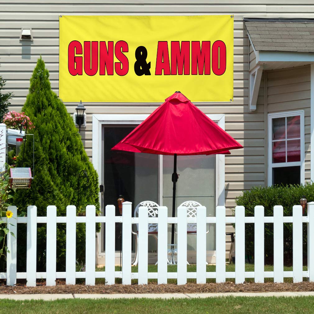 Vinyl Banner 12x30 Inches - Guns & Ammo Promotion, Weatherproof Outdoor Sign for Military & Business